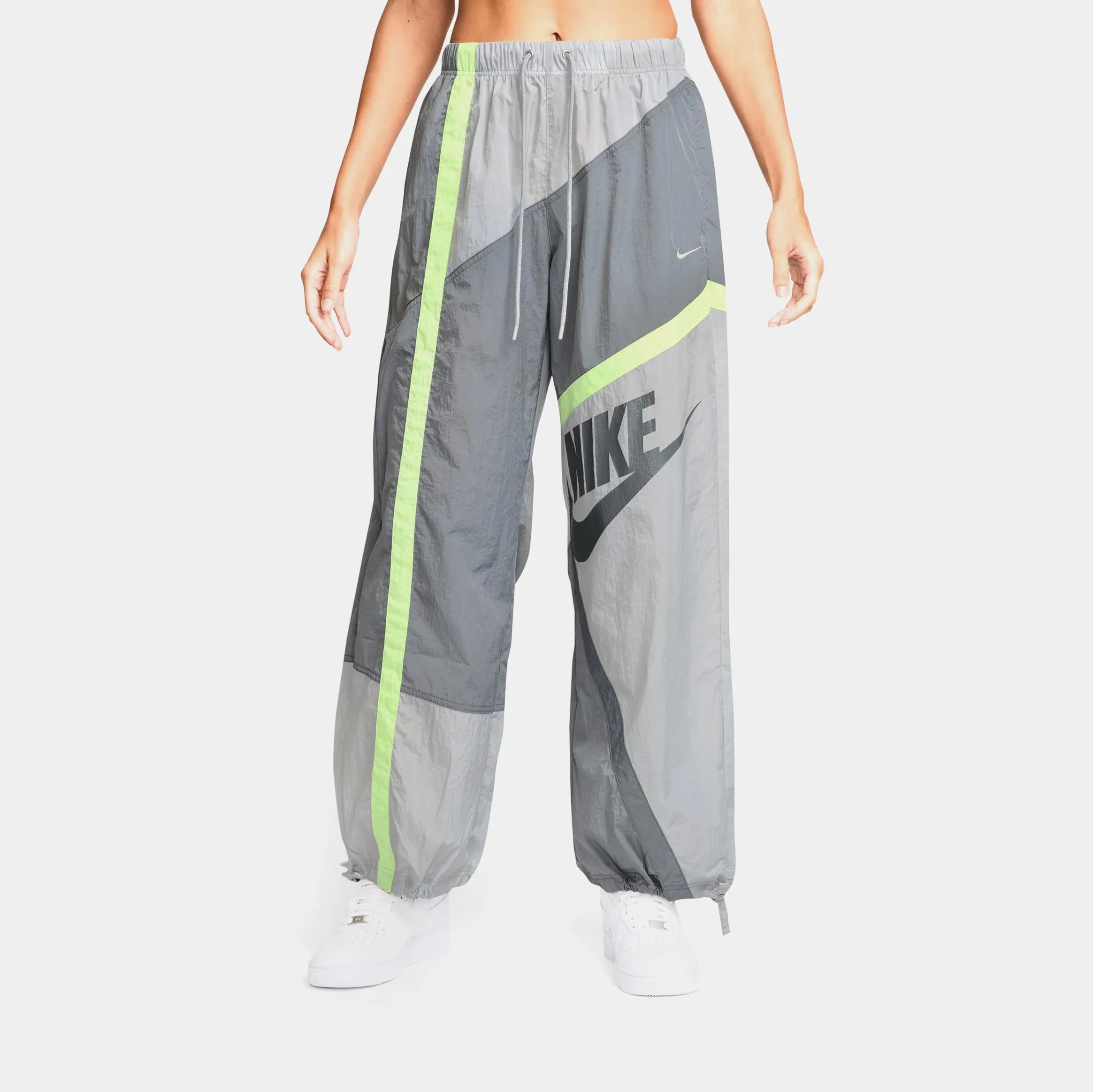 Mid Rise Loose Woven Open Hem Womens Pants (Smoke Grey/Light Smoke Grey/Light Liquid Lime/Light Smoke Grey) Windproof Design