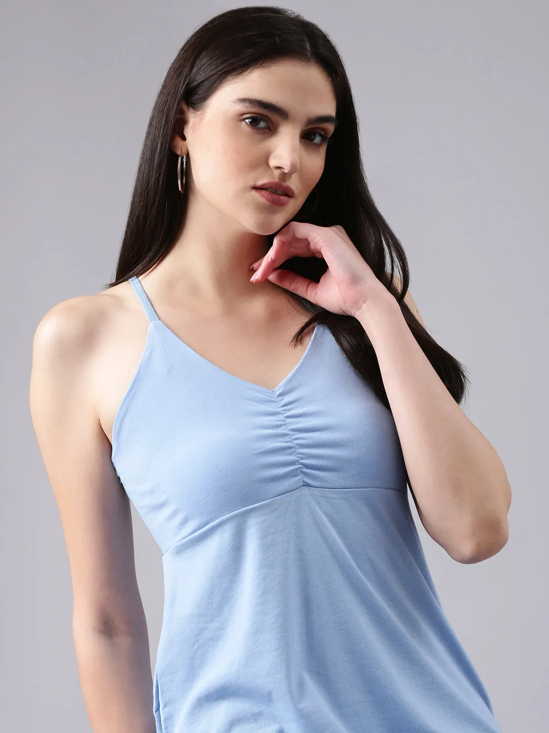 Women's Blue Shoulder Straps Cotton Bodycon Dress Jewel Tones