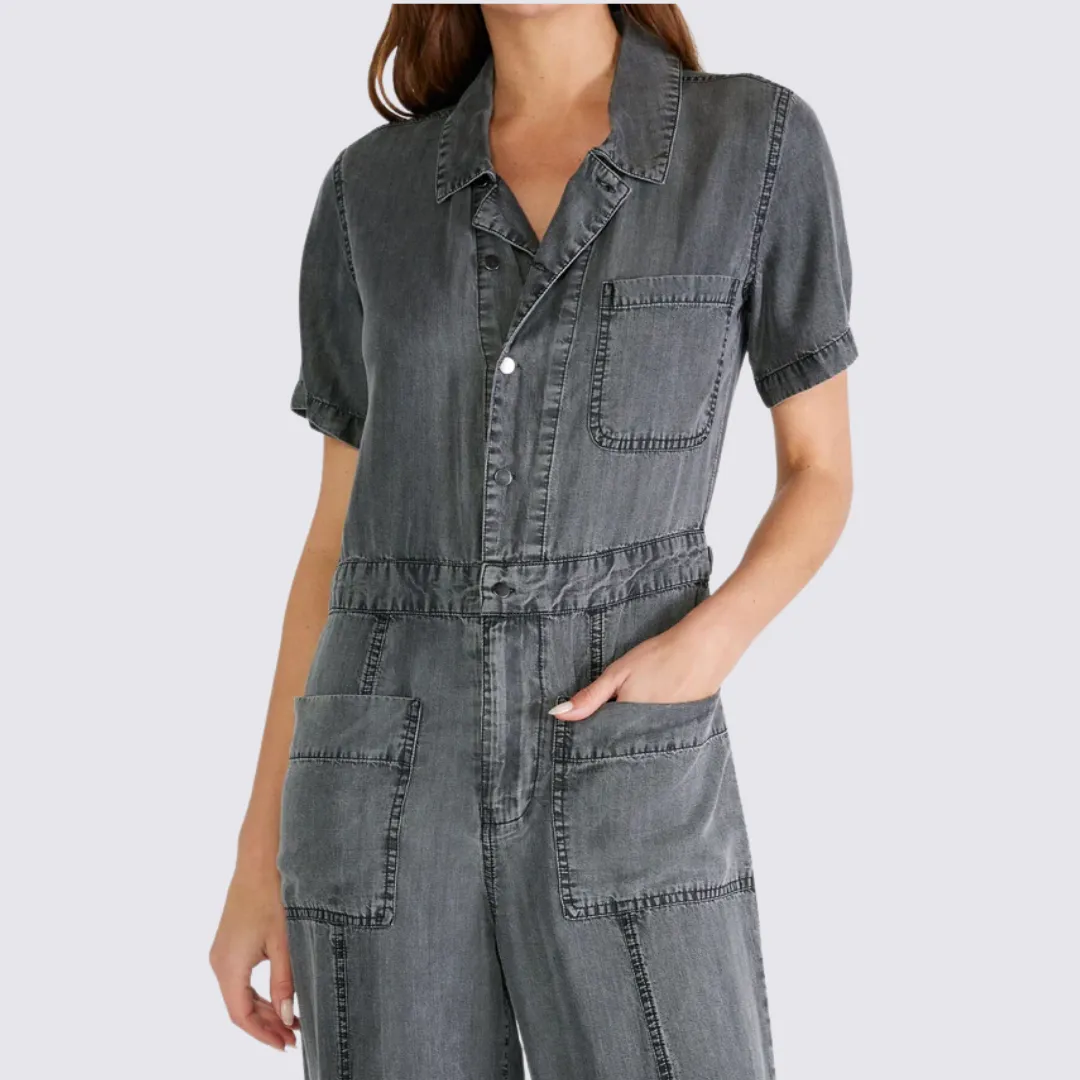 Milo Utility Jumpsuit (Ash Grey Wash) Feather Light Mom Chic