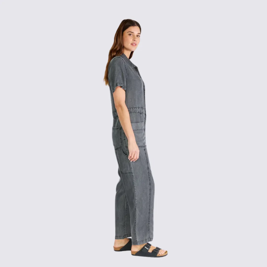 Elegant Waist Urban Drape Milo Utility Jumpsuit (Ash Grey Wash)