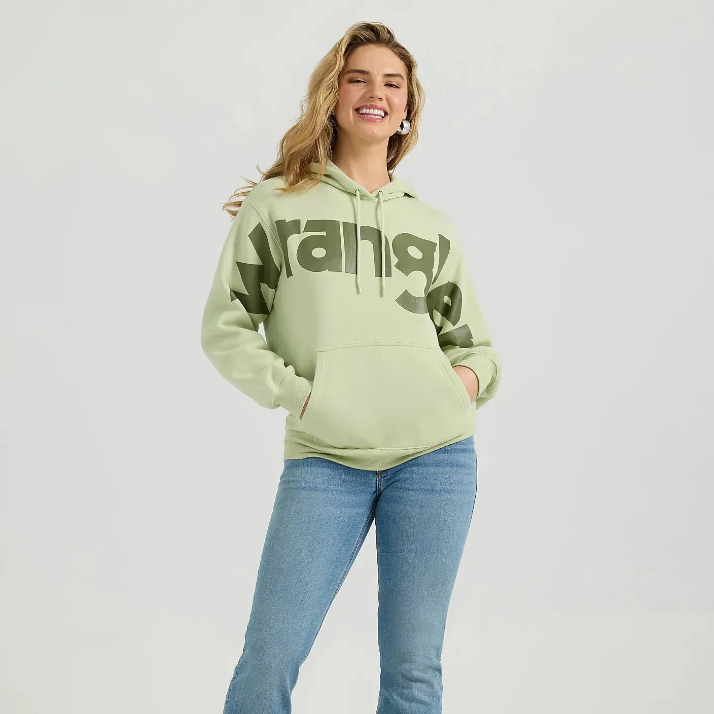 Essential Fit City Fit Wrangler Retro Women's Bold Logo Hoodie in Green Tea