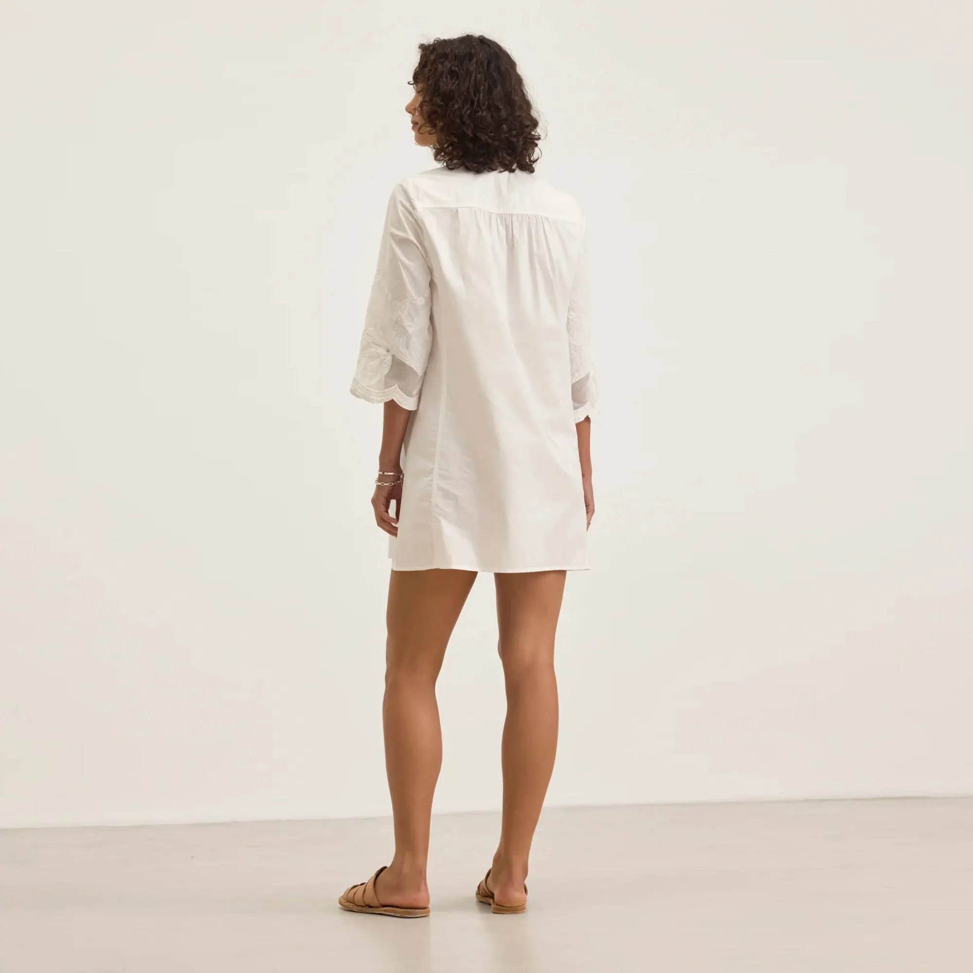 Missie Sunflower Embroidery Dress (Off White) Cozy Layers Go To Wear