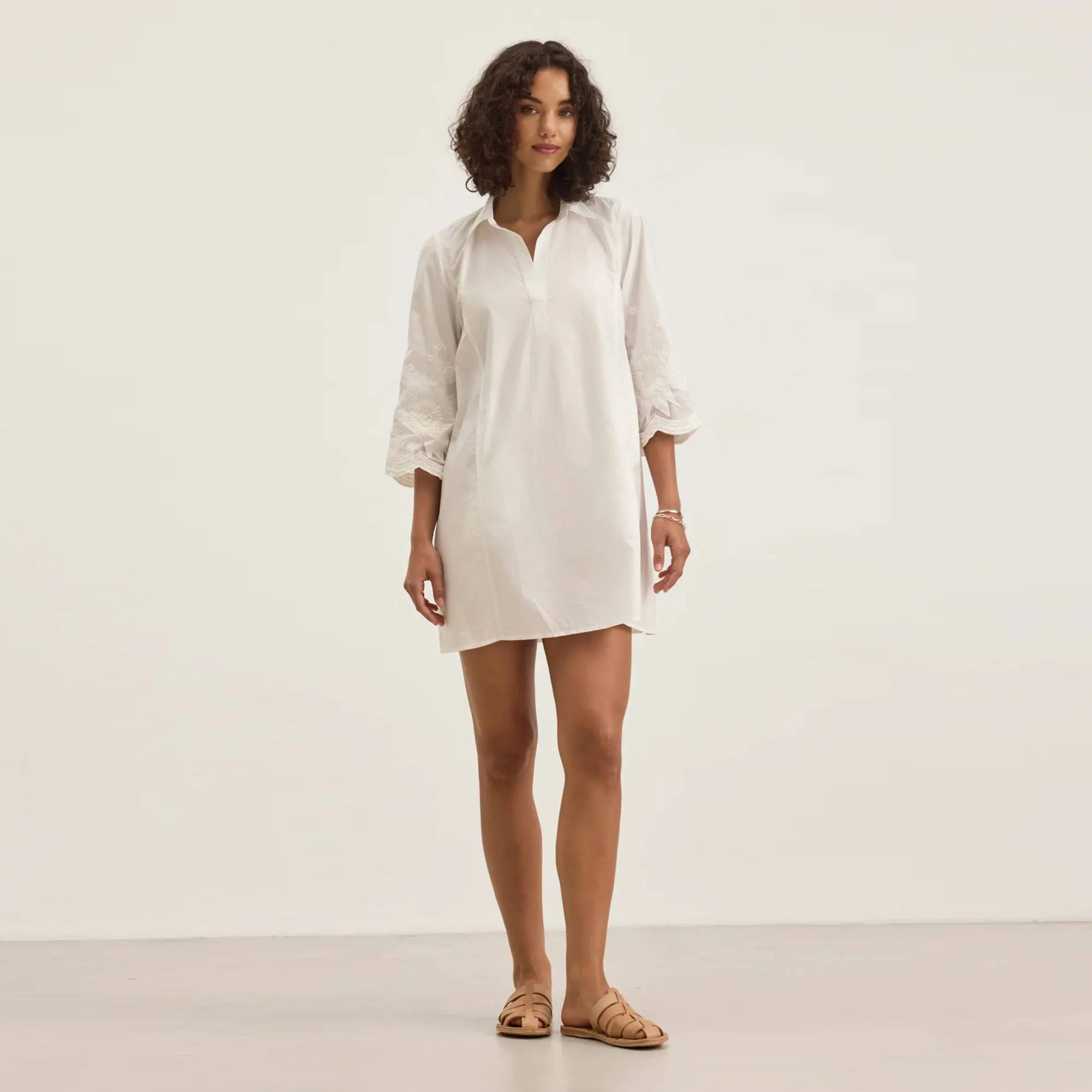 Missie Sunflower Embroidery Dress (Off White) Fashionable Touch