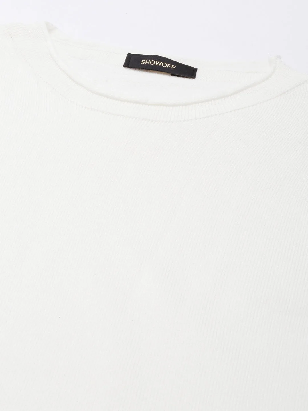 Weekend Ready Women's Off White Short Sleeves Acrylic Crop Top