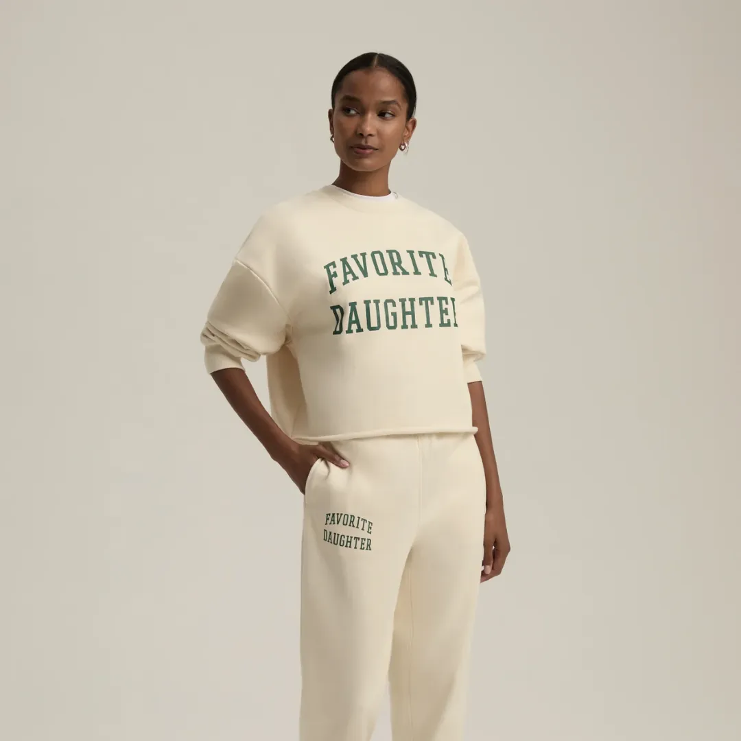 The Cropped Collegiate Sweatshirt fringe accents Weekend Sporty