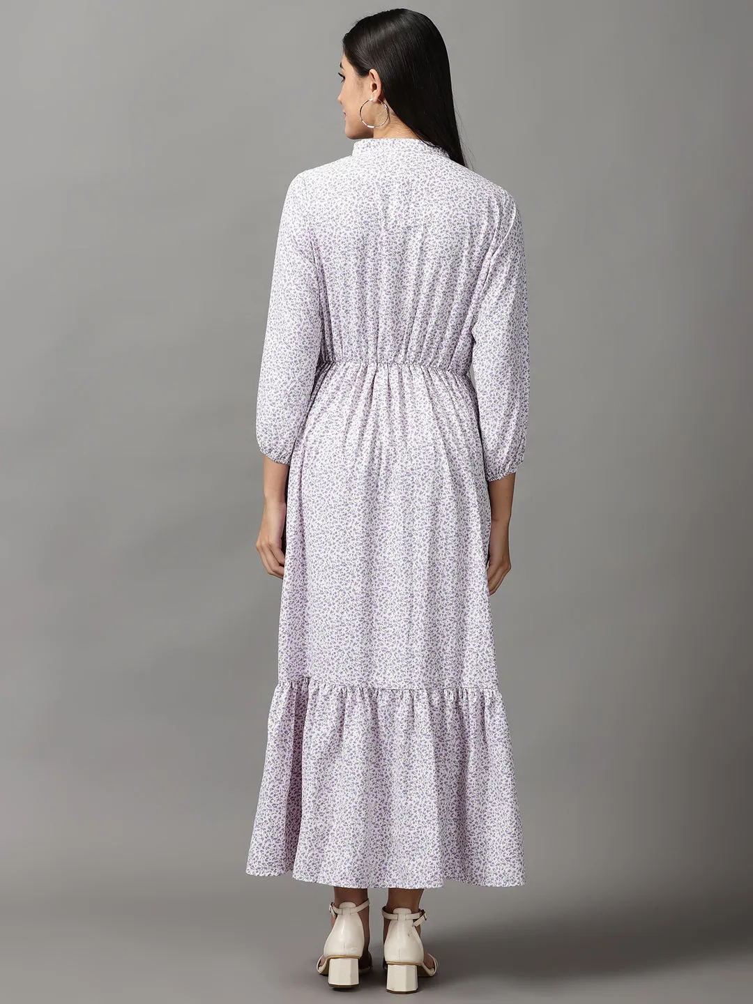 Polished Style Blush Shade Women's White Floral Fit and Flare Midi Dress