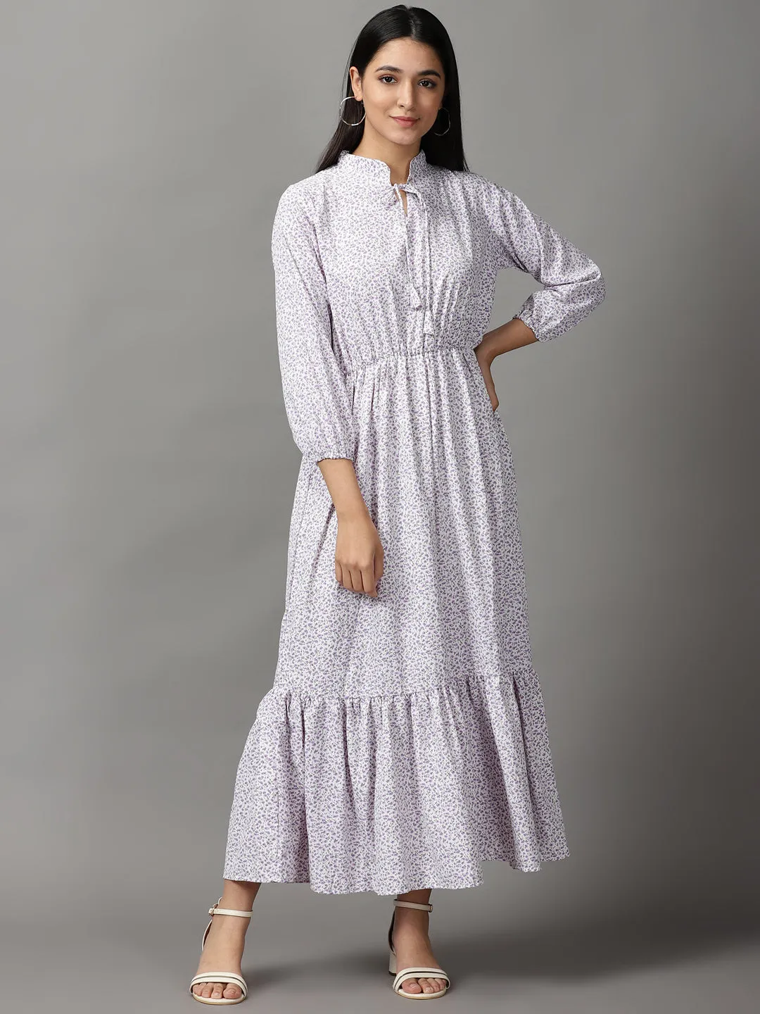 WaterRepellentCoating Bold Structure Women's White Floral Fit and Flare Midi Dress