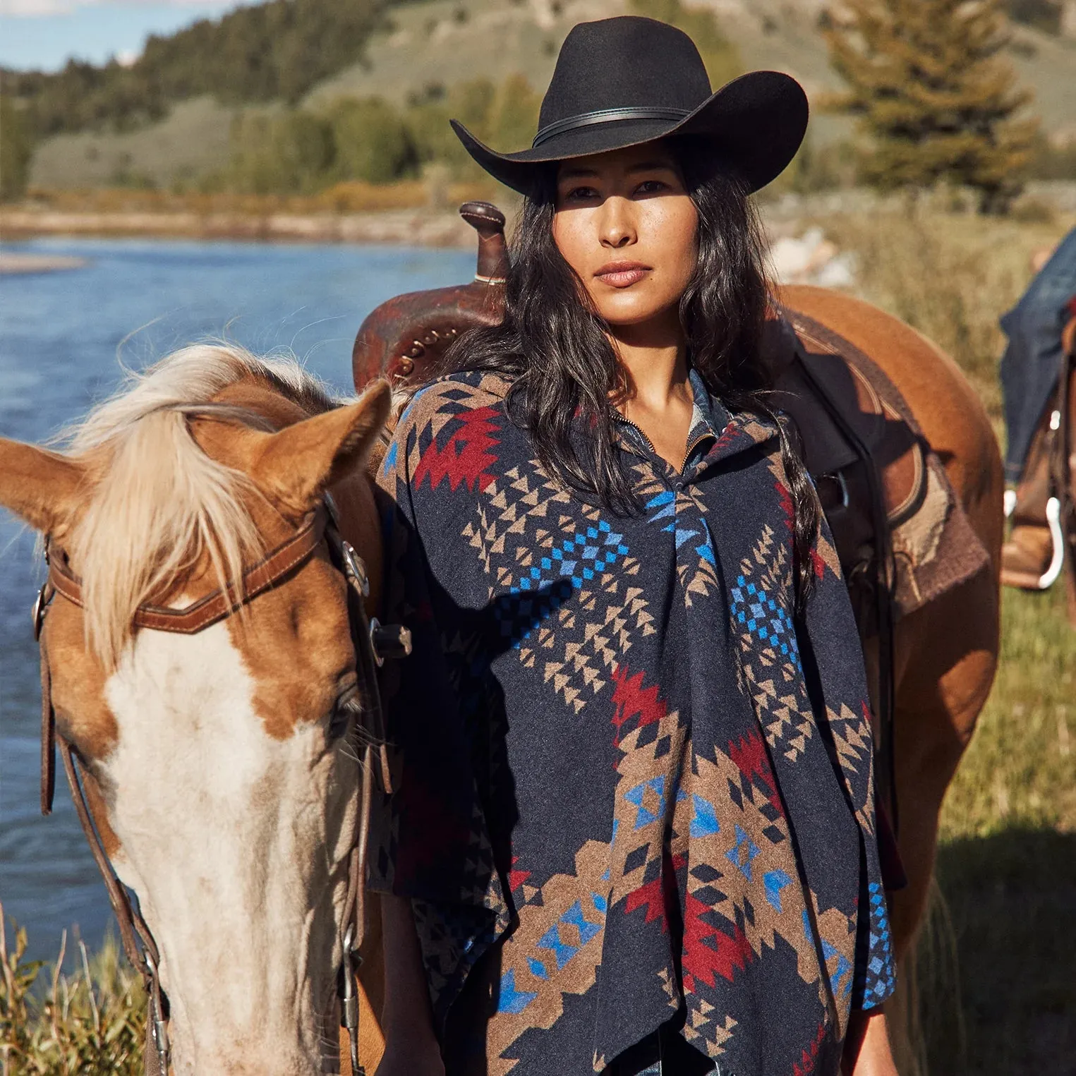 Stetson Women's Hooded Serape Blanket Wrap in Blue Home Casual Outfit Cozy Mood