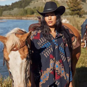 Stetson Women's Hooded Serape Blanket Wrap in Blue Home Casual Outfit Cozy Mood