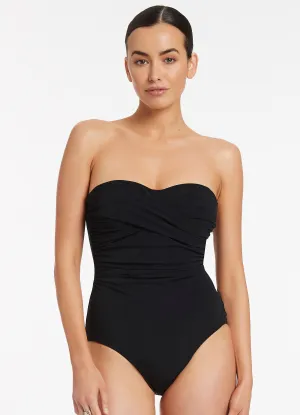 Stylish-Patterns Vacation Ready Jetset D-Dd Twist Front One Piece - Black