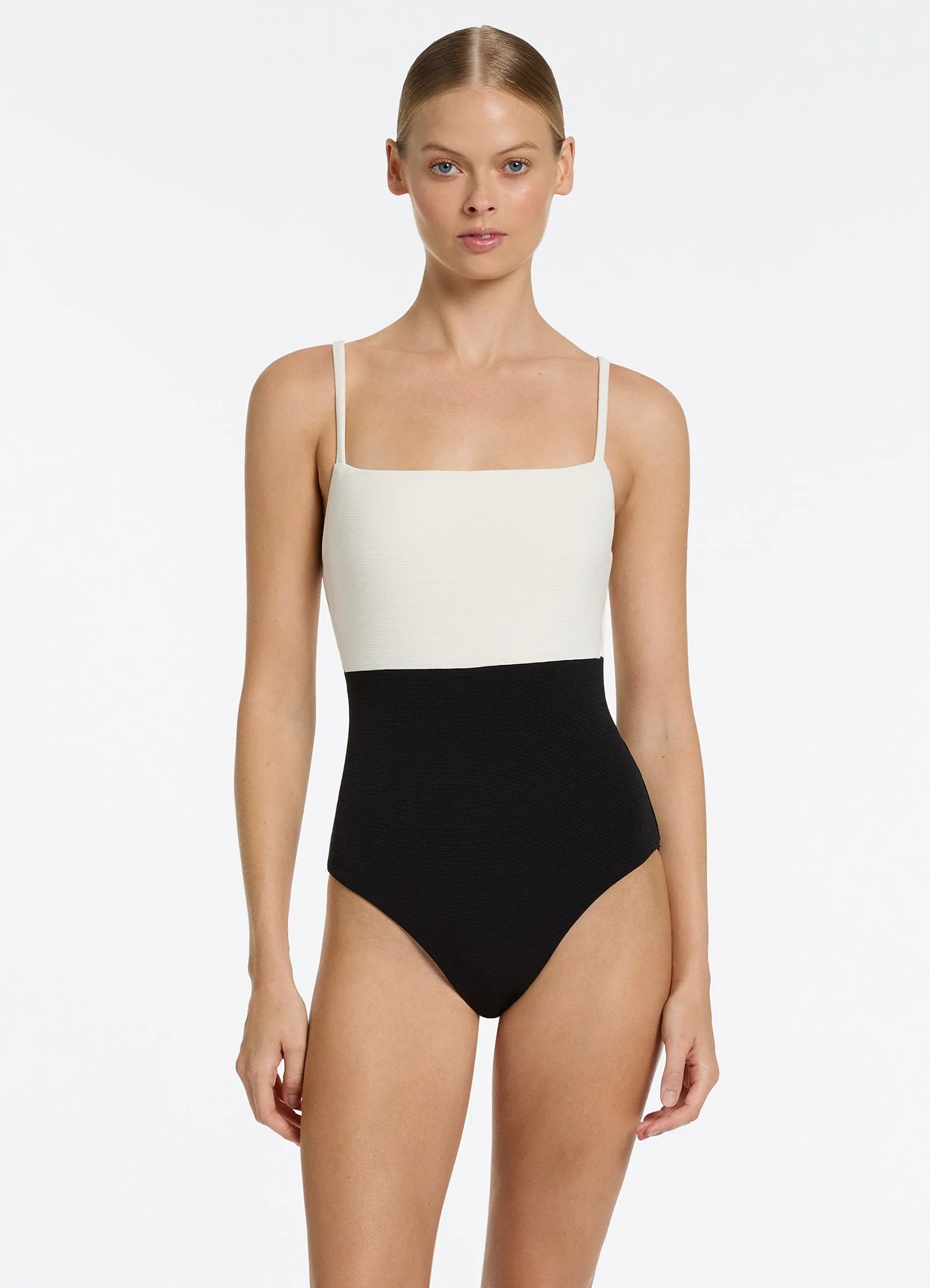 Vegan Option Versa Rib Minimal Tank One Piece - Black/Cream