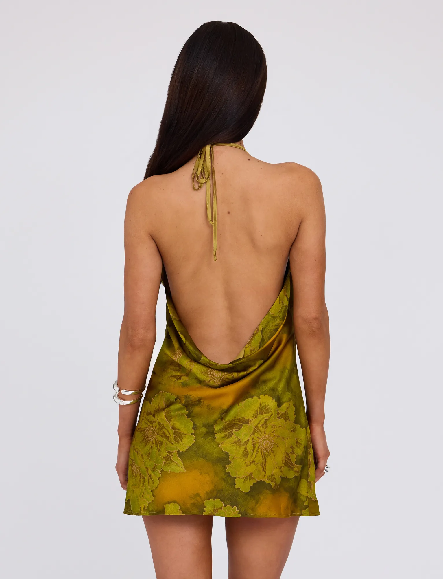 MONROE DRESS - GREEN : WATER COLOUR FLORAL Easy Pairing Sharp Finish