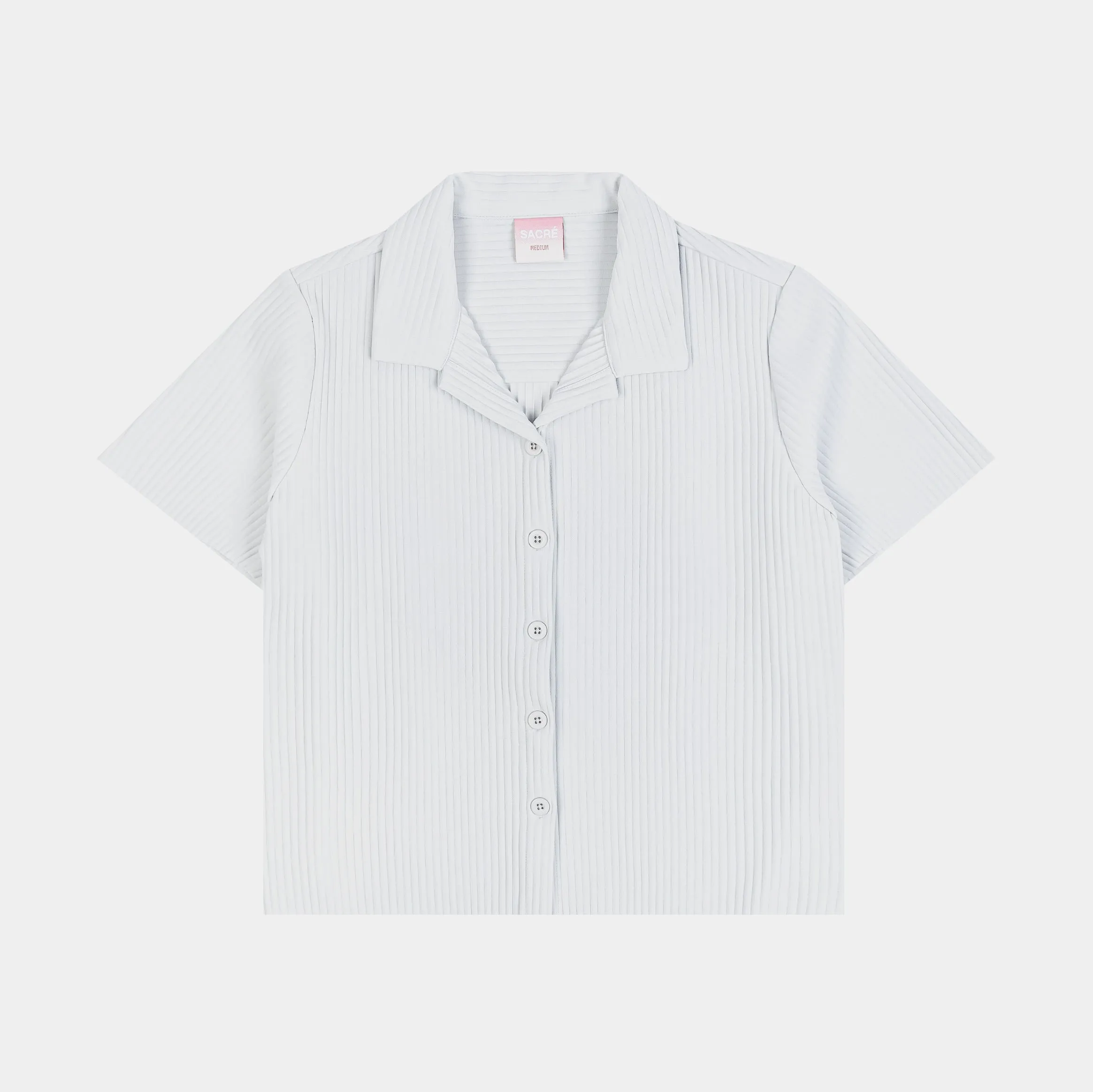 Boss Vibe Casual Sweatshirt Pleated Button Up Womens Short Sleeve Shirt (Blue)