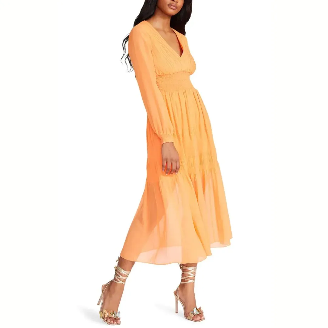 Seamless Finish Floor-Length Nylah Dress (Amber Orange)