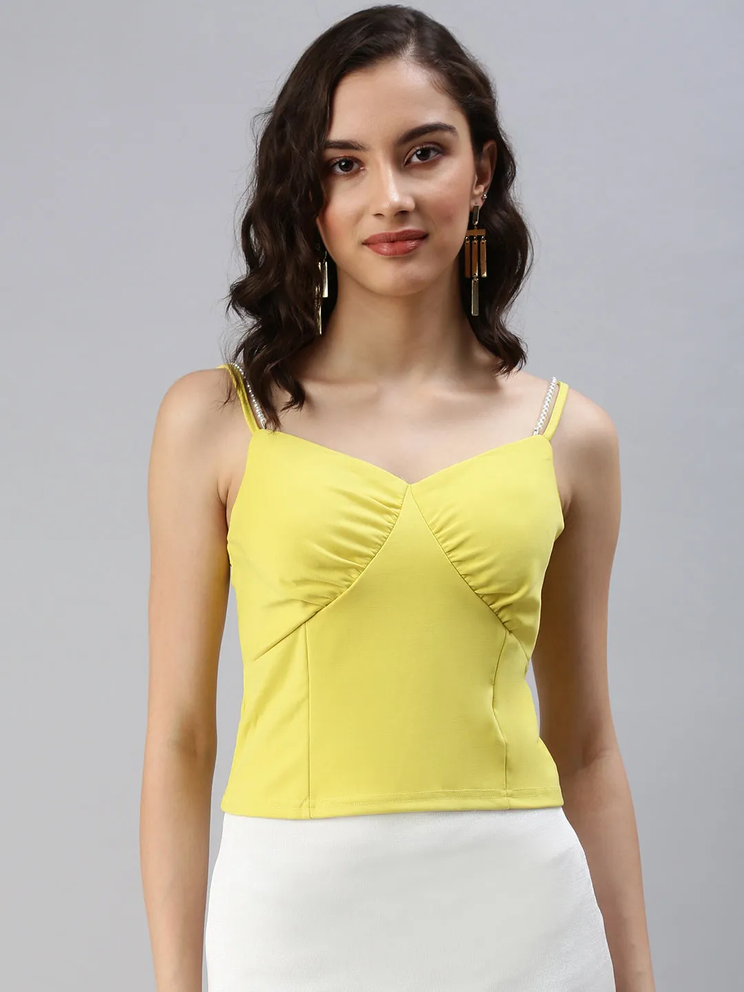 Women's Lime Green Crop Top Multi Panel Structure Chilly Style