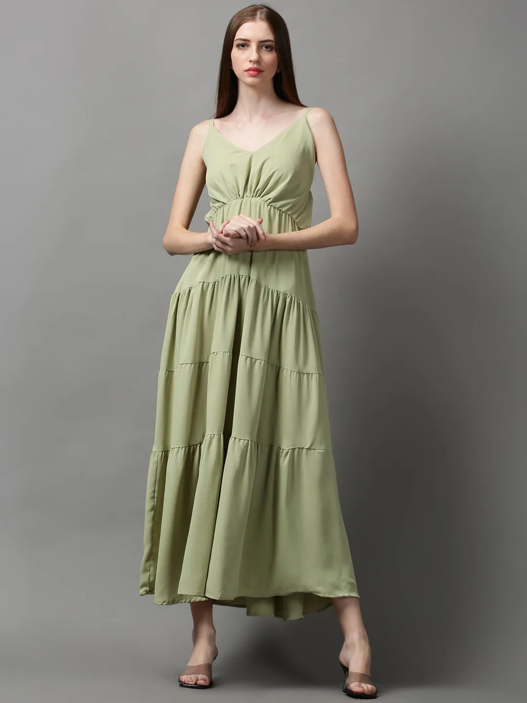 Women's Green Maxi Dress Fitted Design Ready Anytime