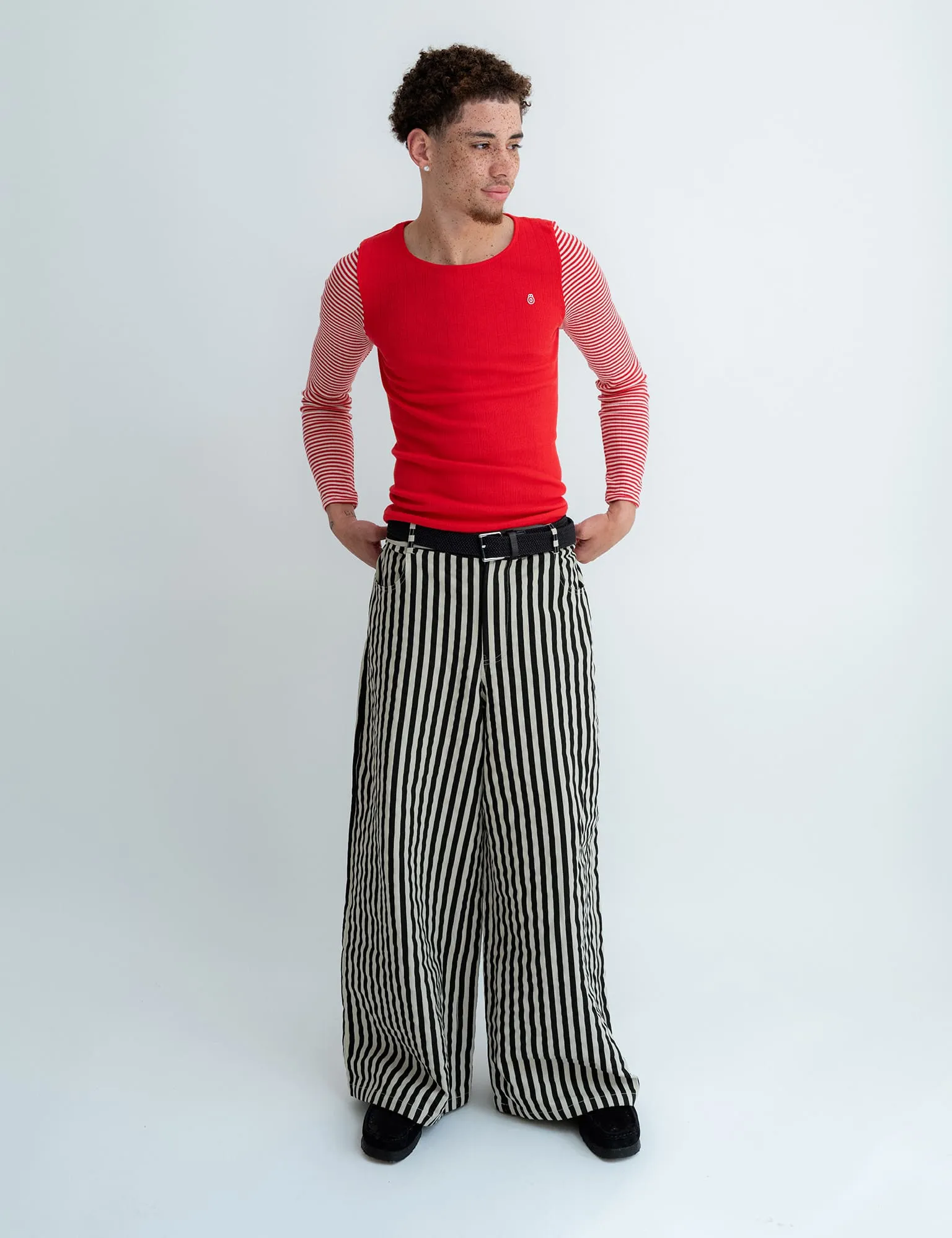 Breathable back panel Comfortable Fit Look Nabia Pants, Black/White Stripes