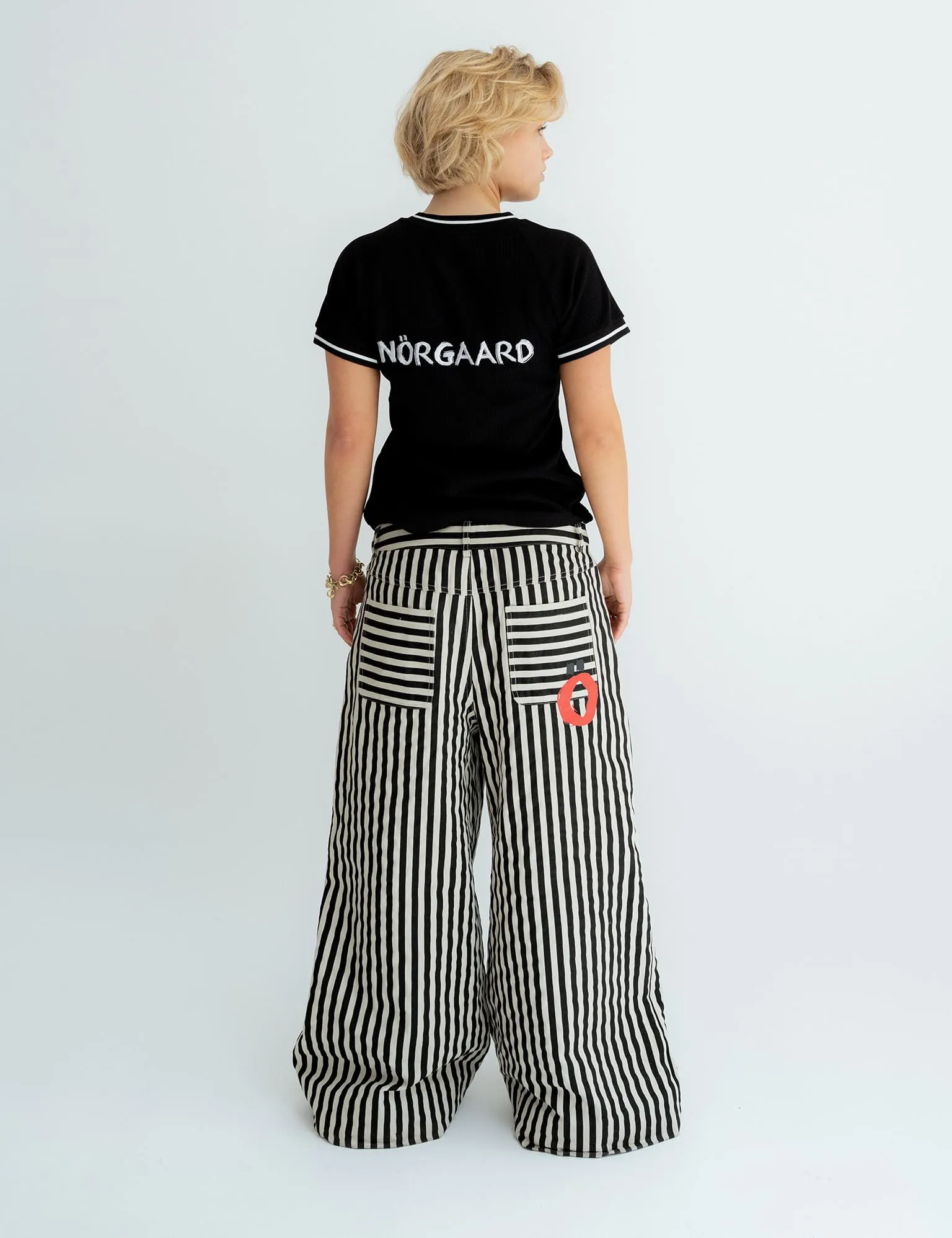 clean look Durable Stitching Nabia Pants, Black/White Stripes