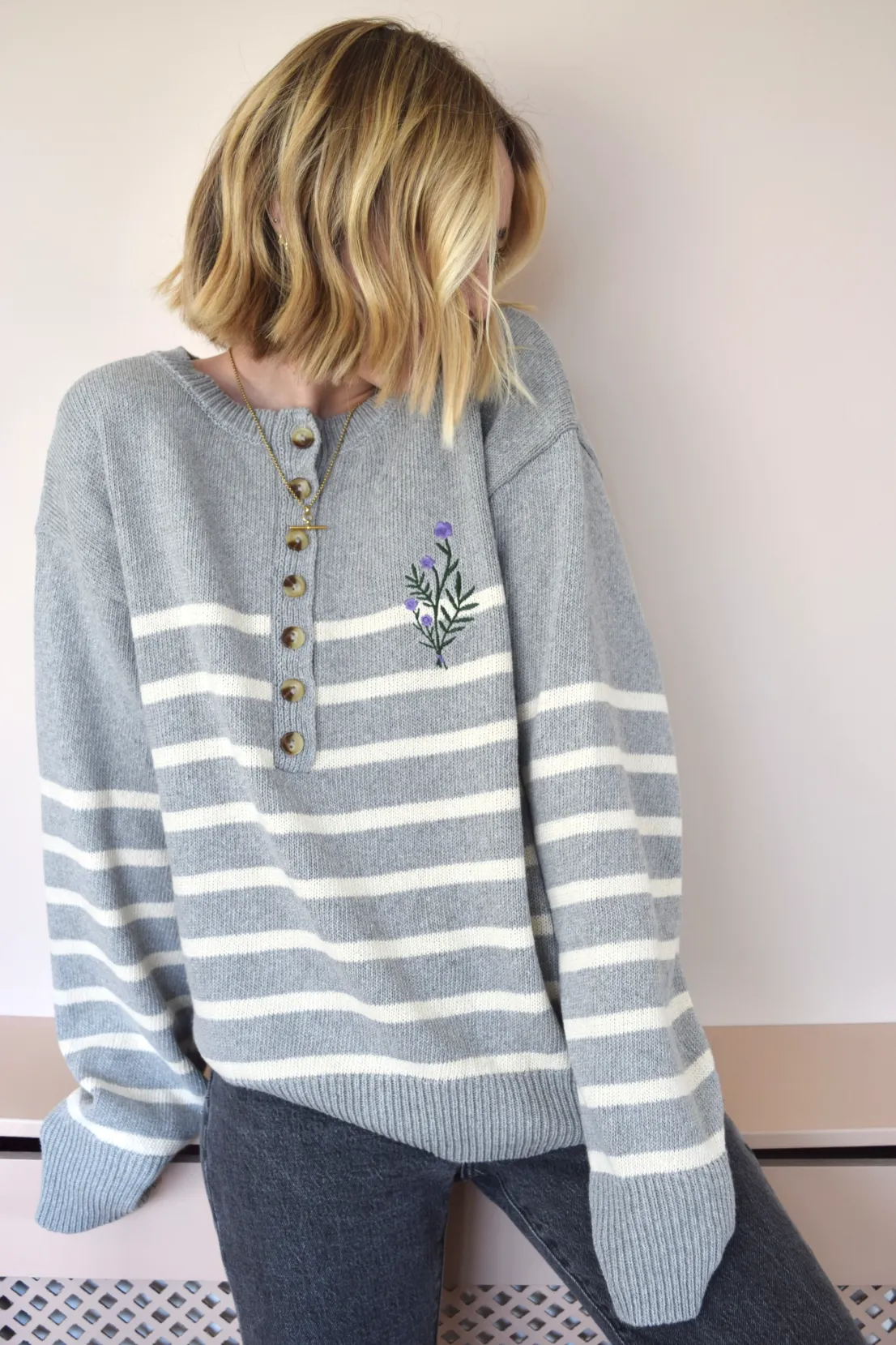 O&F Knitted Henley - Grey Soft Piece Wrinkle resistant fabric