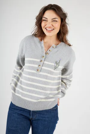 Soft Texture Office Layer O&F Knitted Henley - Grey