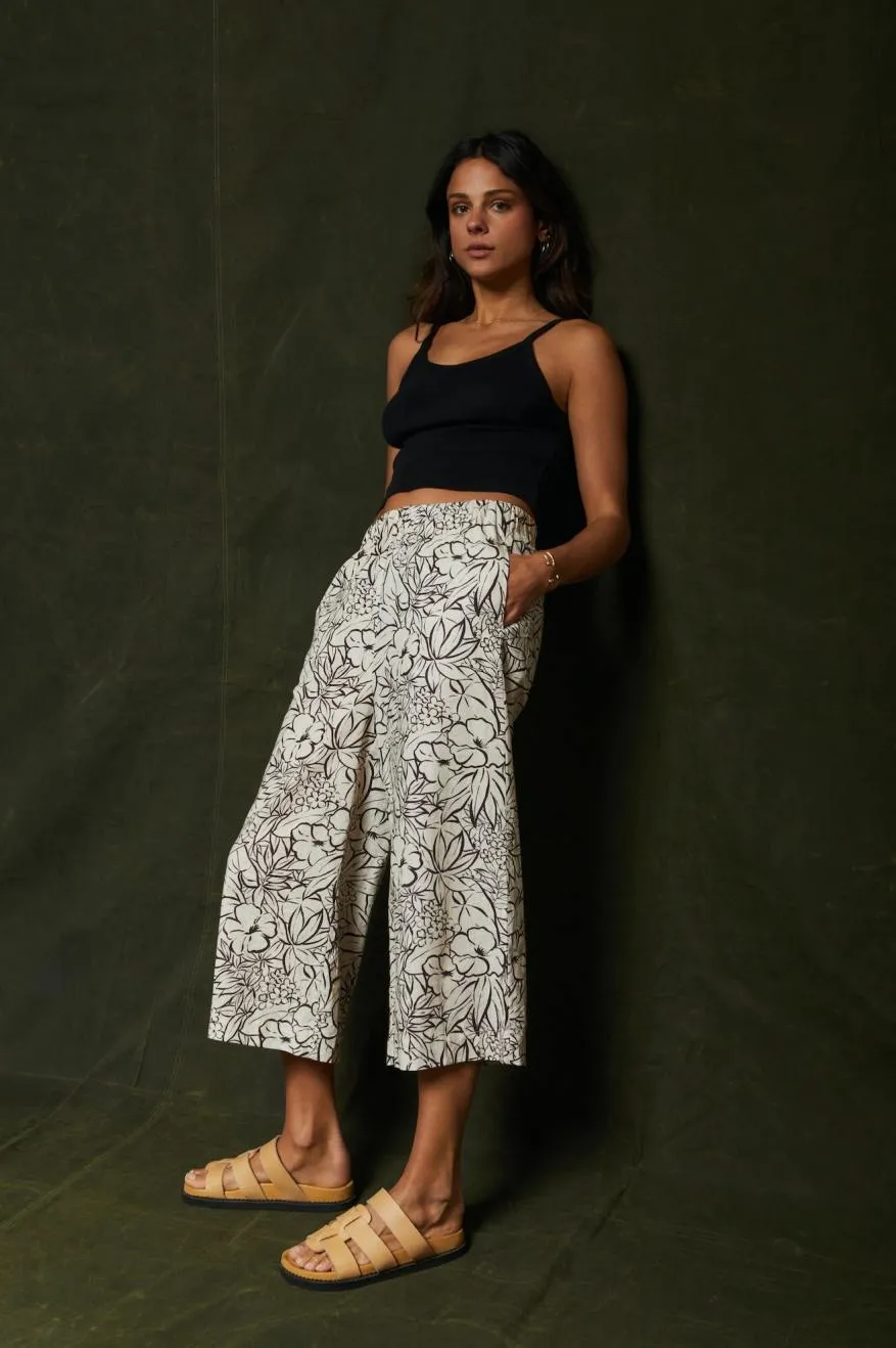 Smart Motion Indo Linen Wide Leg Pant - Whitecap