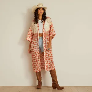 Ariat Women??s Paige Senora Border Print Duster in Cream & Burnt Orange Non Irritating Versatile Trend