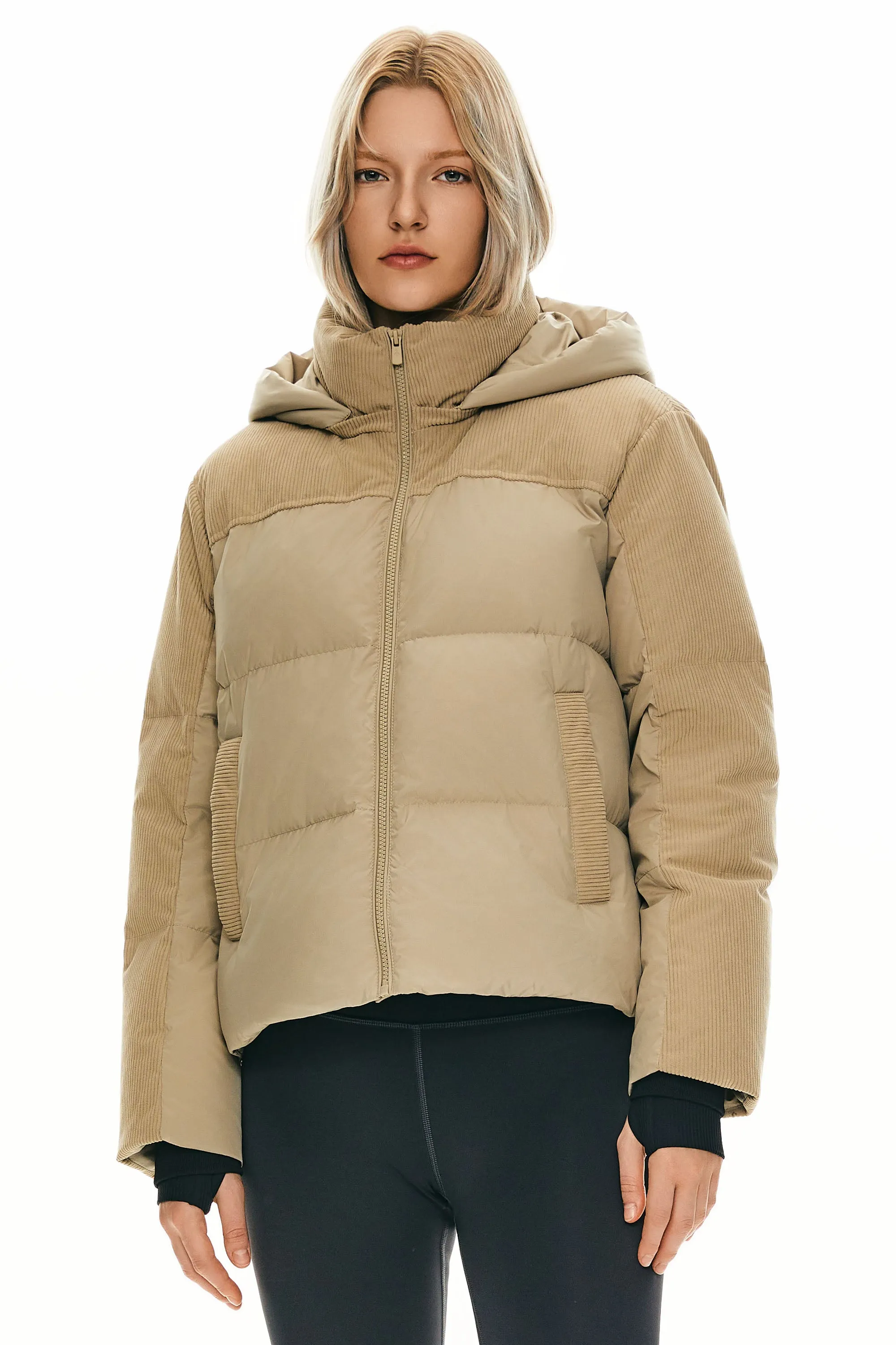 Abrasion Resistant Panels Durable Abrasion Resistant Cropped Down Puffer Jacket Winter Hooded