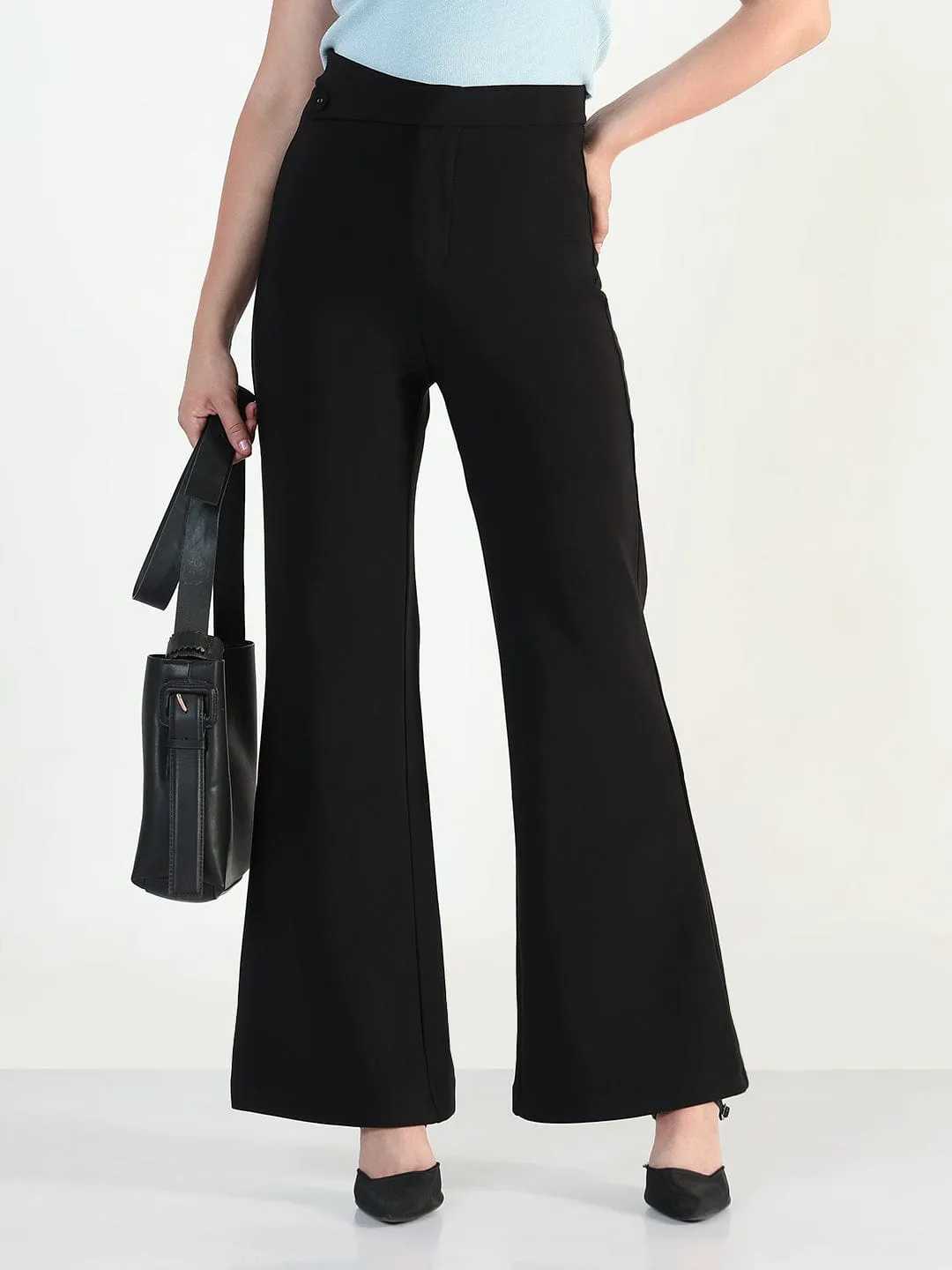 Timeless Comfort Wear sport chic Women's Black Relaxed Fit Wide Leg Trousers