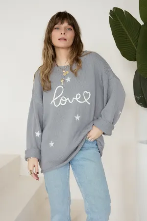 QuickDry Fabric O&F Love Embroidered Jumper - Grey
