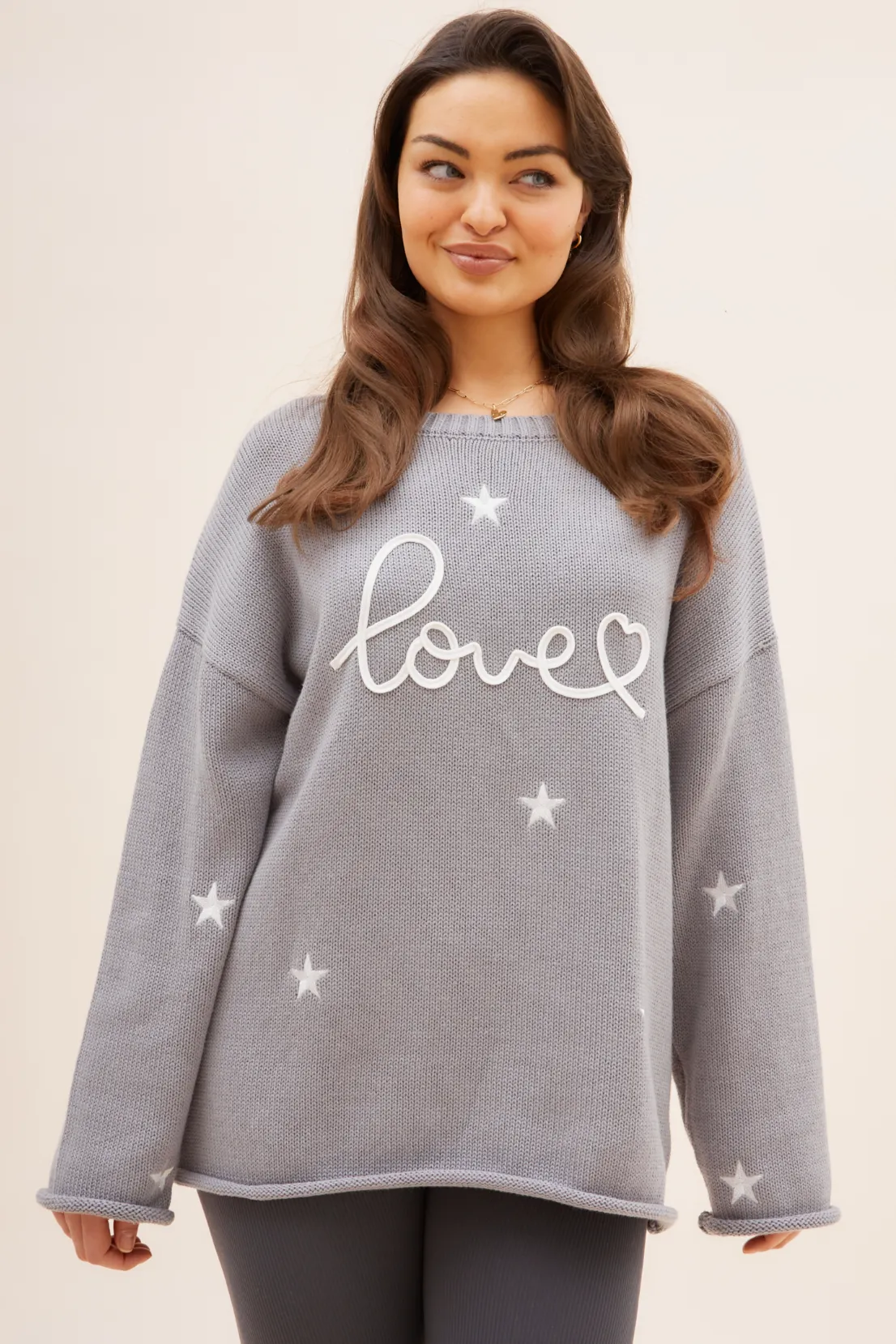 Unisex Appeal Versatile Trend O&F Love Embroidered Jumper - Grey