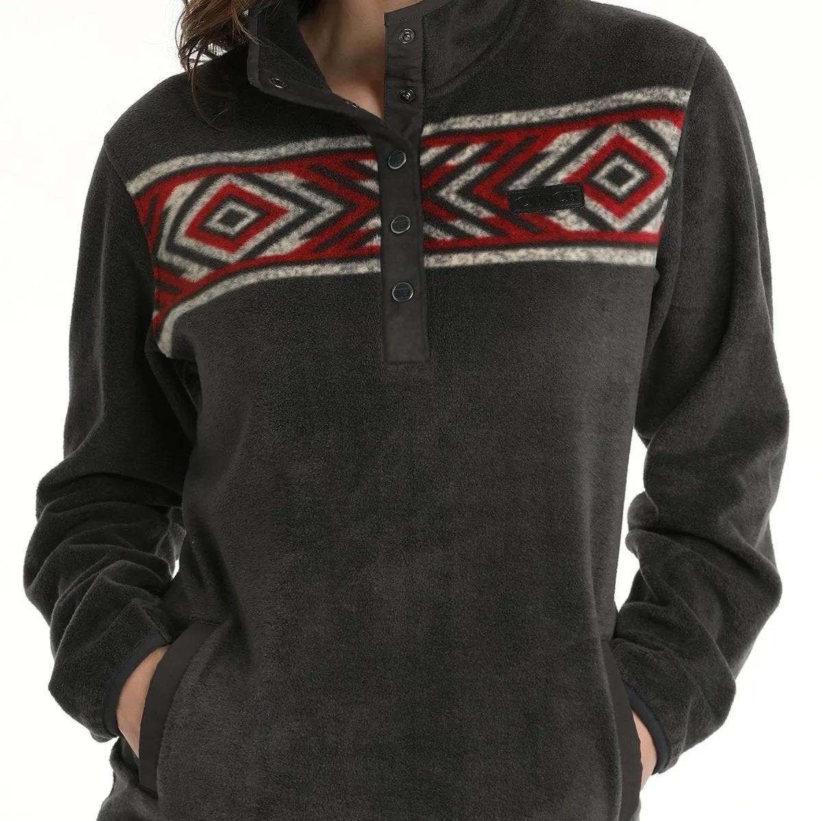 Street Icon OdorResistant Coating Cinch Women's Southwest Stripe Fleece Pullover in Charcoal