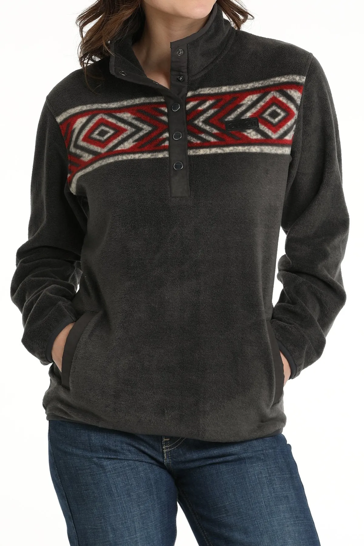 Tight Core Cinch Women's Southwest Stripe Fleece Pullover in Charcoal
