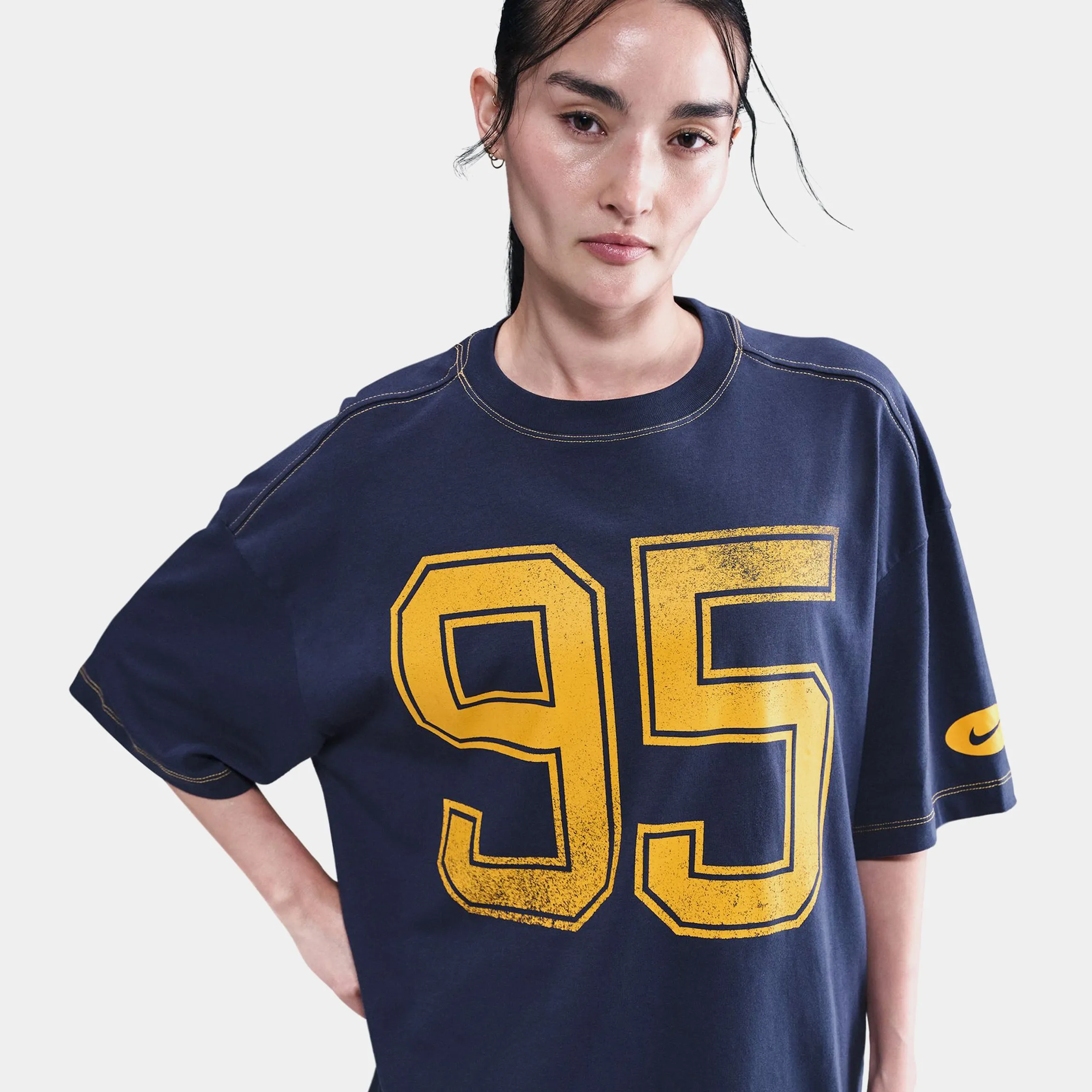 TearResistant Material Youth Glow NSW 95 Oversized Womens Short Sleeve Shirt (Navy/Gold)