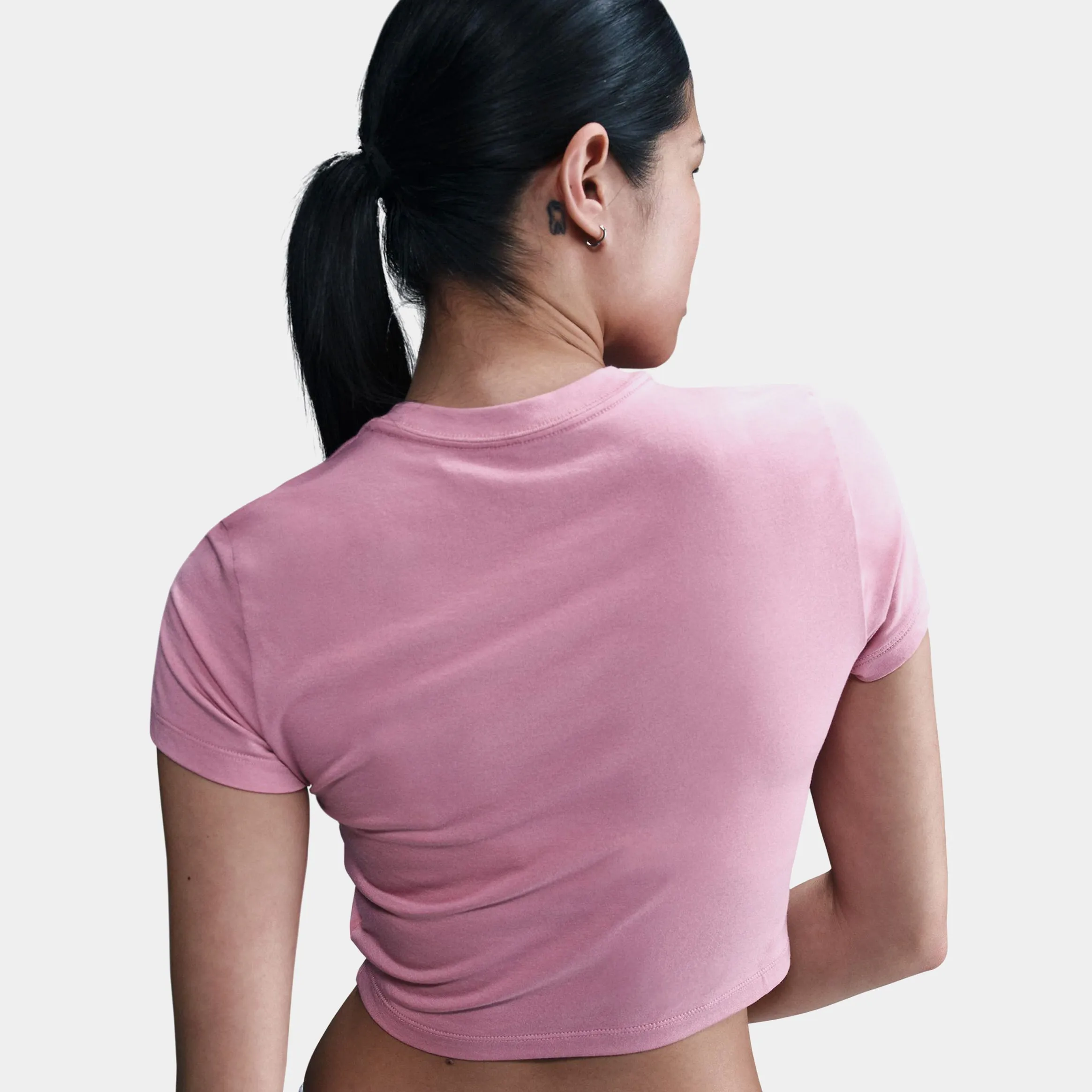 Stylish Fashion NSW Chill Knit Slim Cropped Womens Short Sleeve Shirt (Pink/White)