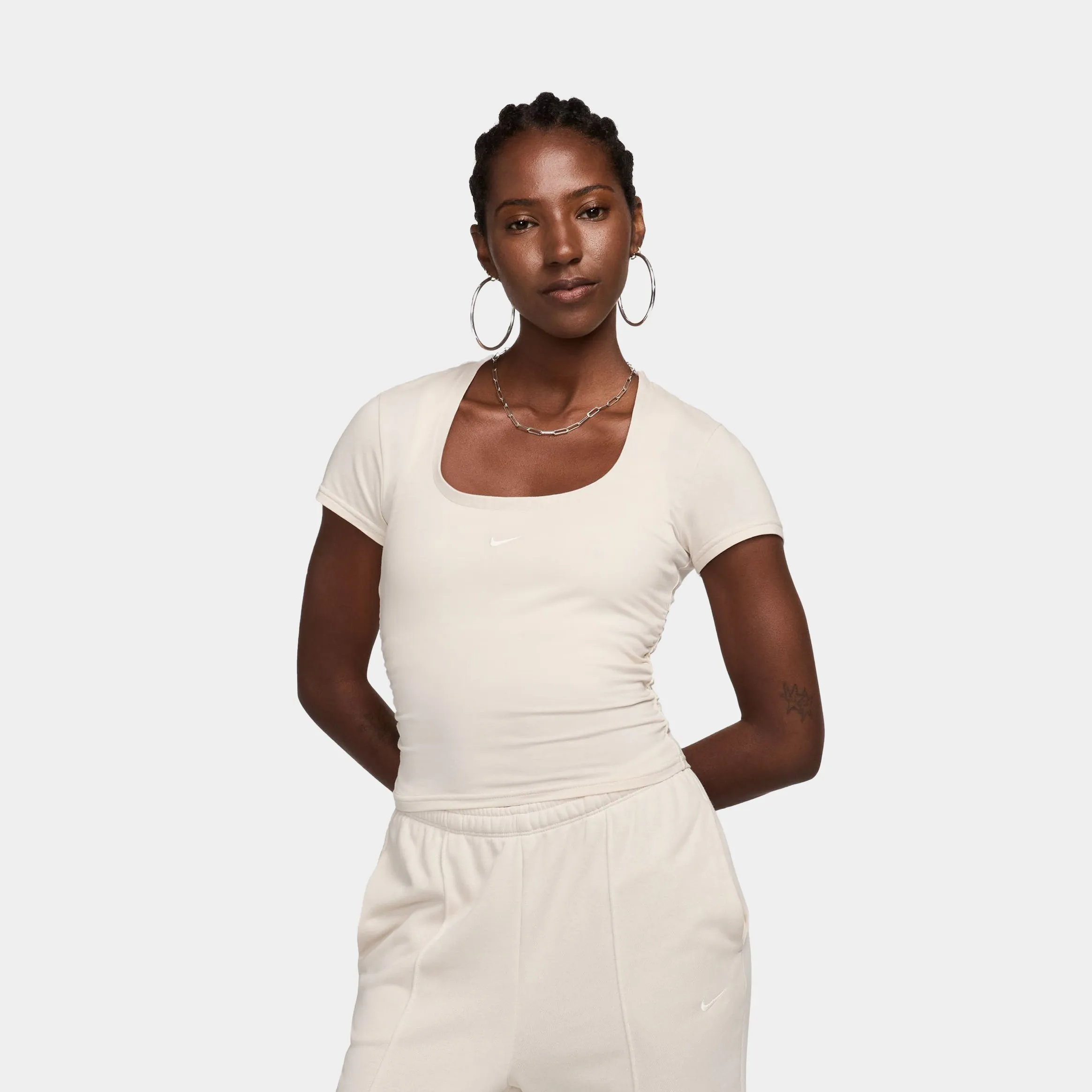 NSW Chill Knit Square Neck Womens Short Sleeve Shirt (Brown/White) Stylish Jeans Ergonomic Cut