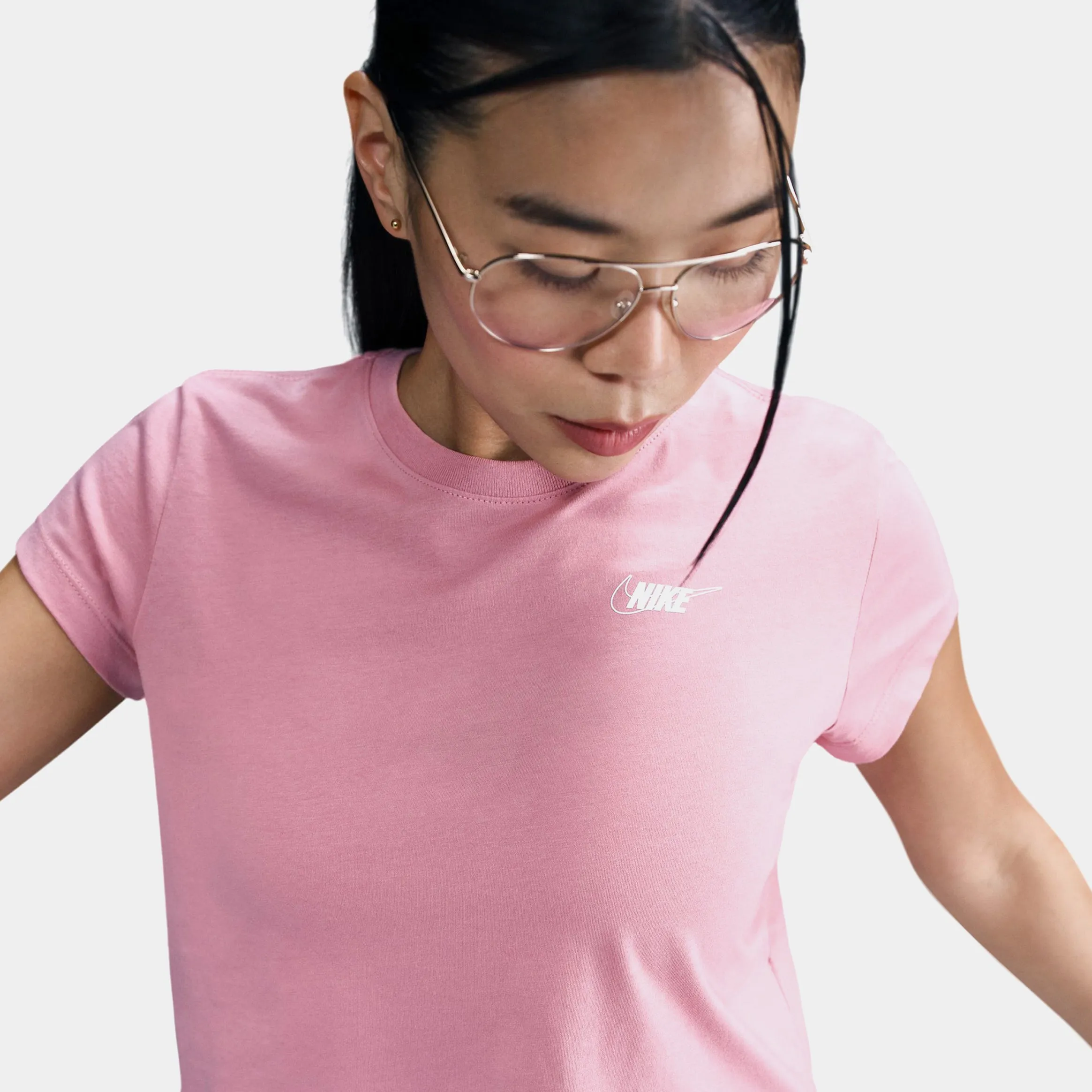 Elegant Dress NSW Club Cropped Womens Short Sleeve Shirt (White/Elemental Pink)