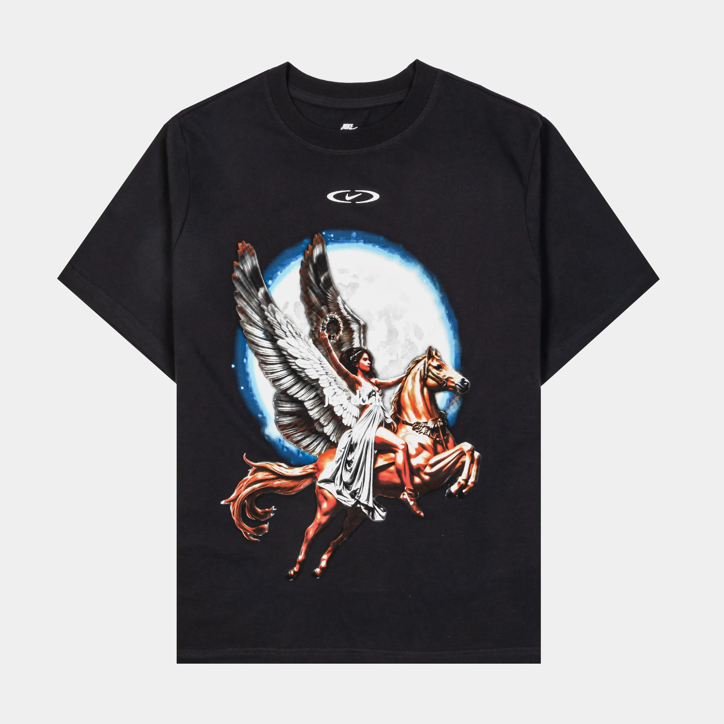 Evening Glow NSW Essential Pegasus Soaring Oversized Womens Short Sleeve Shirt (Off Noir/White)