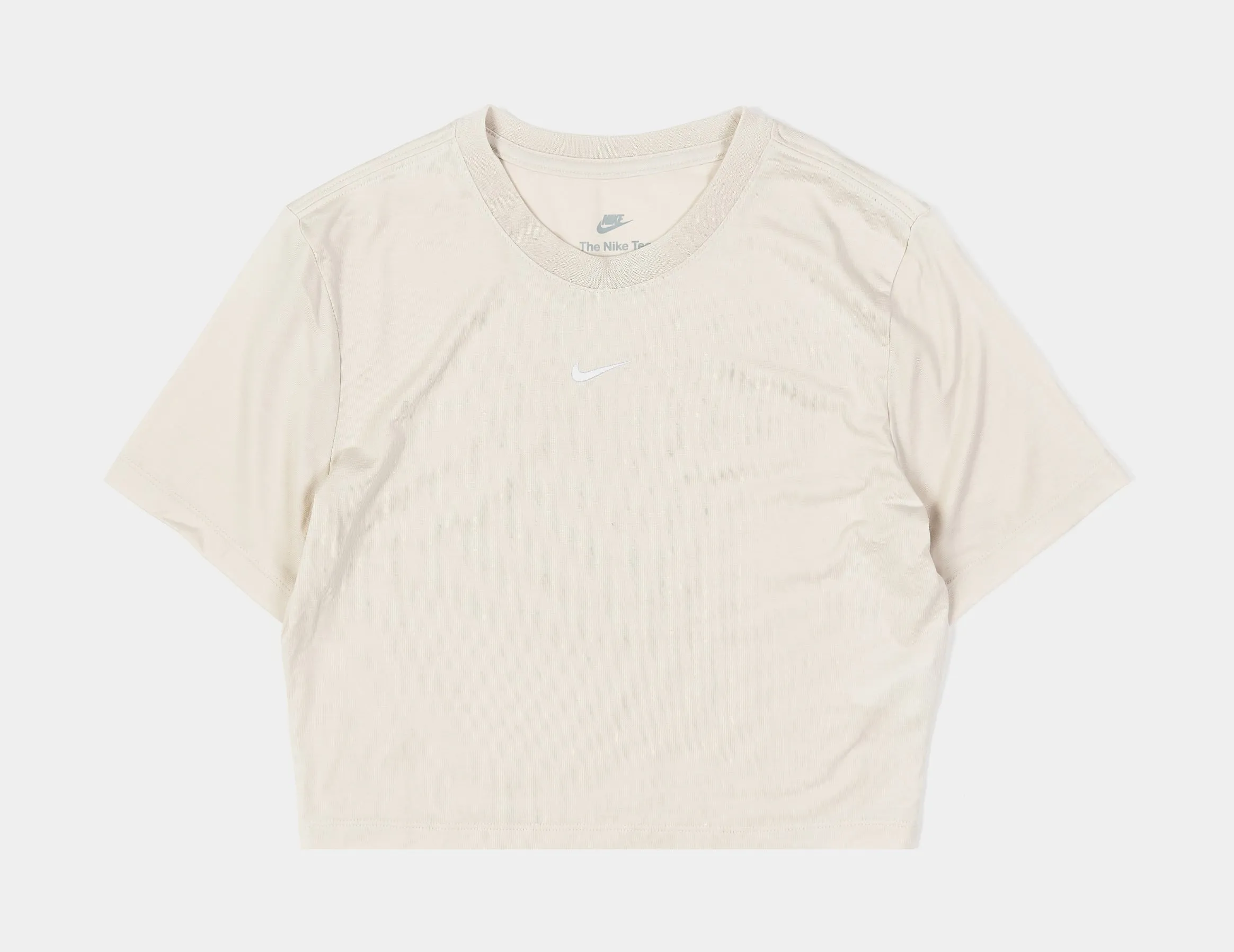 Cozy Dress NSW Essential Slim Crop Womens Short Sleeve Shirt (Beige/White)