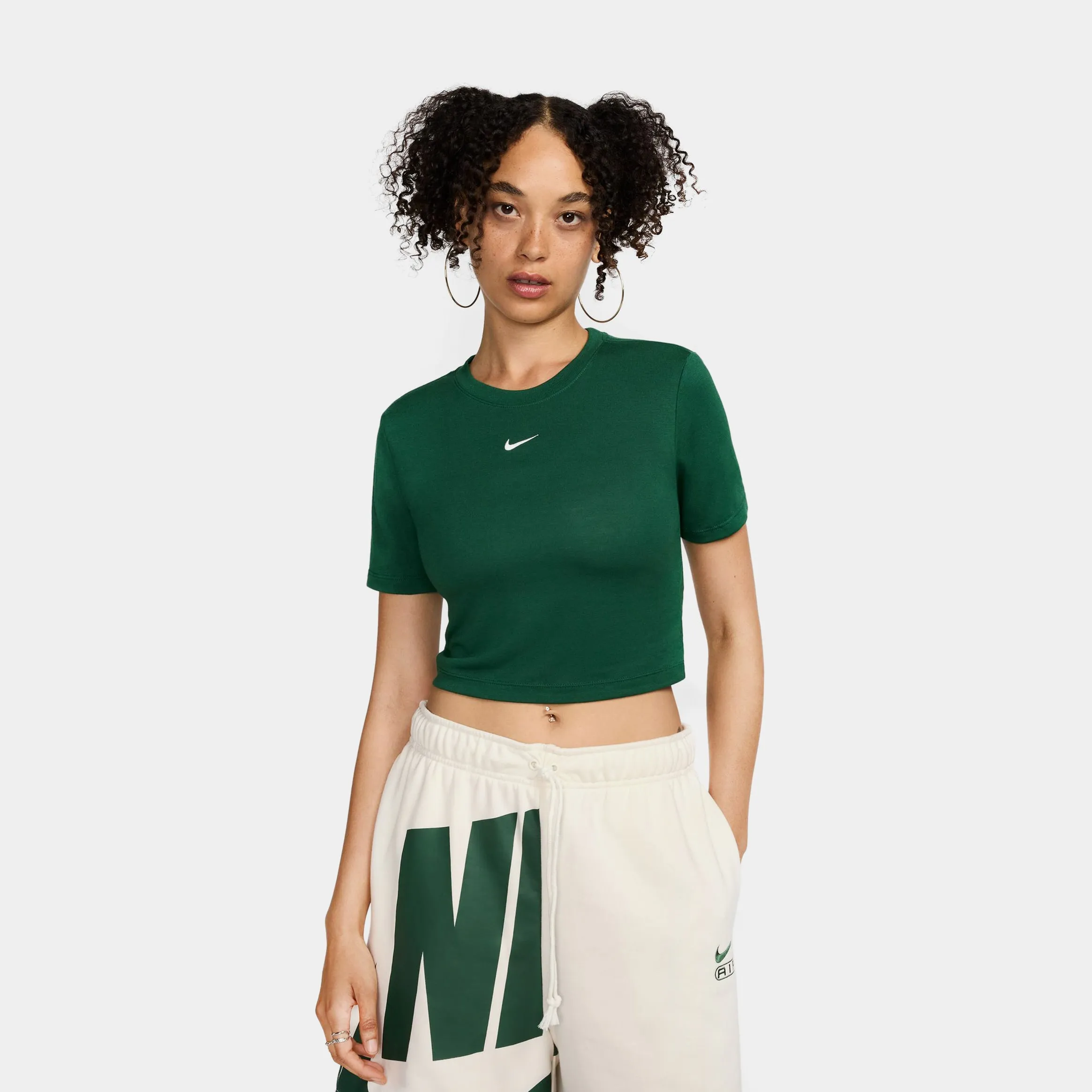 NSW Essential Slim Cropped Womens Short Sleeve Shirt (Green/White) Active Wear