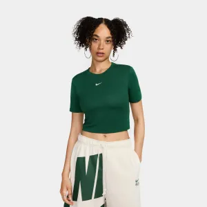 NSW Essential Slim Cropped Womens Short Sleeve Shirt (Green/White) Active Wear