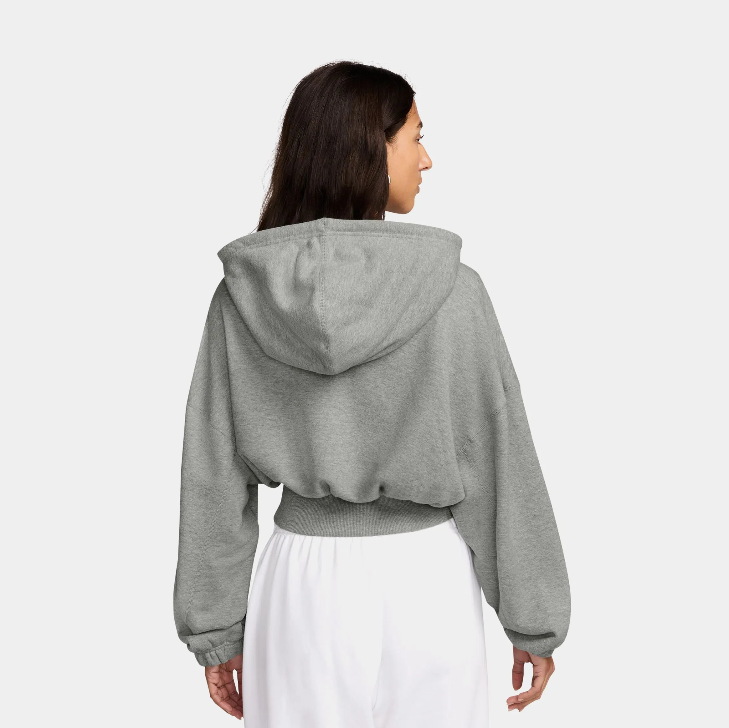 surfing suitable Retro Print NSW Oversized Cropped Terry Pullover Womens Hoodie (Grey/White)