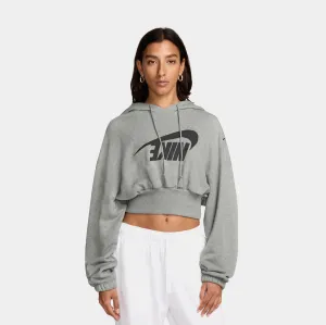 Thermal Insulation Stylish Wear NSW Oversized Cropped Terry Pullover Womens Hoodie (Grey/White)