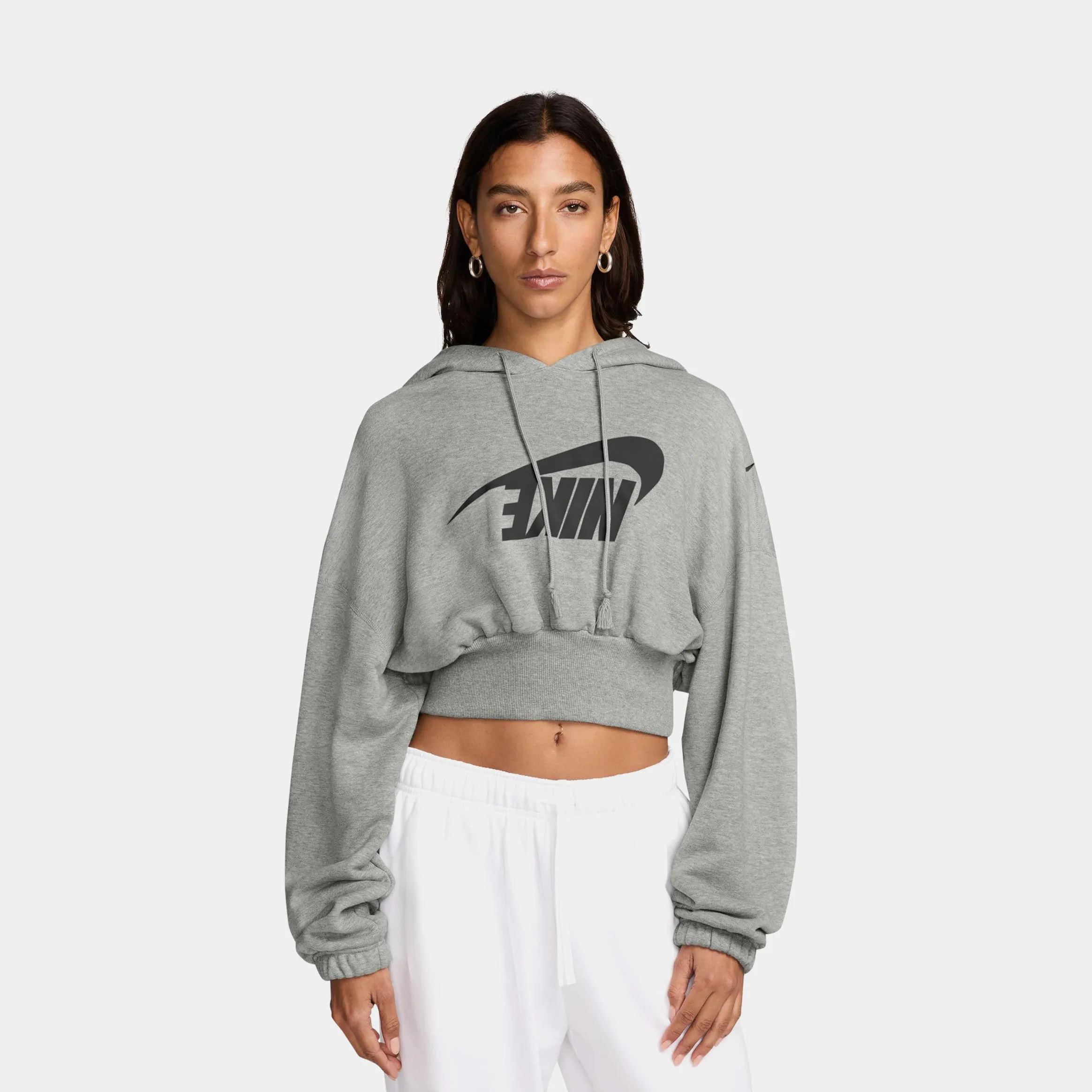 NSW Oversized Cropped Terry Pullover Womens Hoodie (Grey/White) swimming suitable Performance Ready
