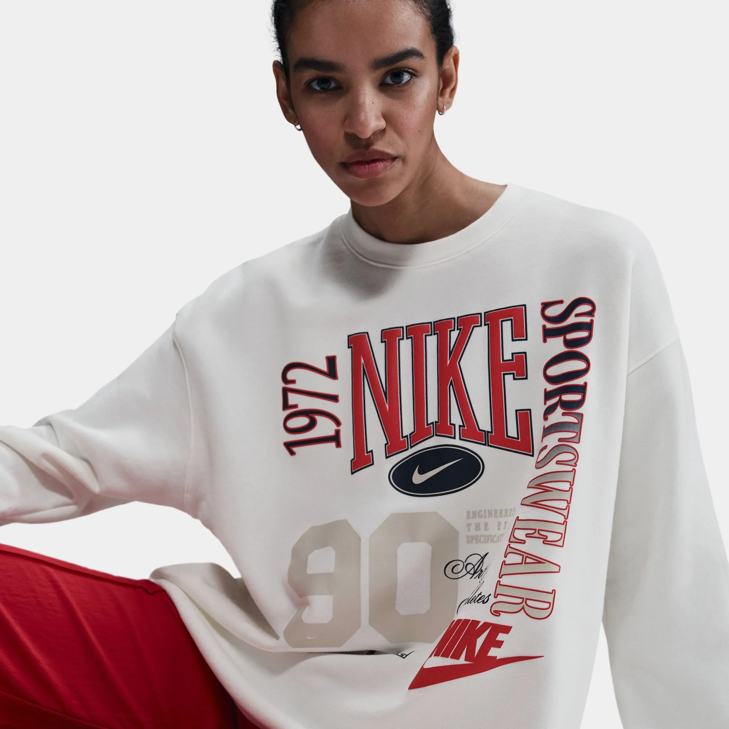 Tagless Labeling LowProfile NSW Oversized French Terry Womens Crewneck (Sail/Black/Red)