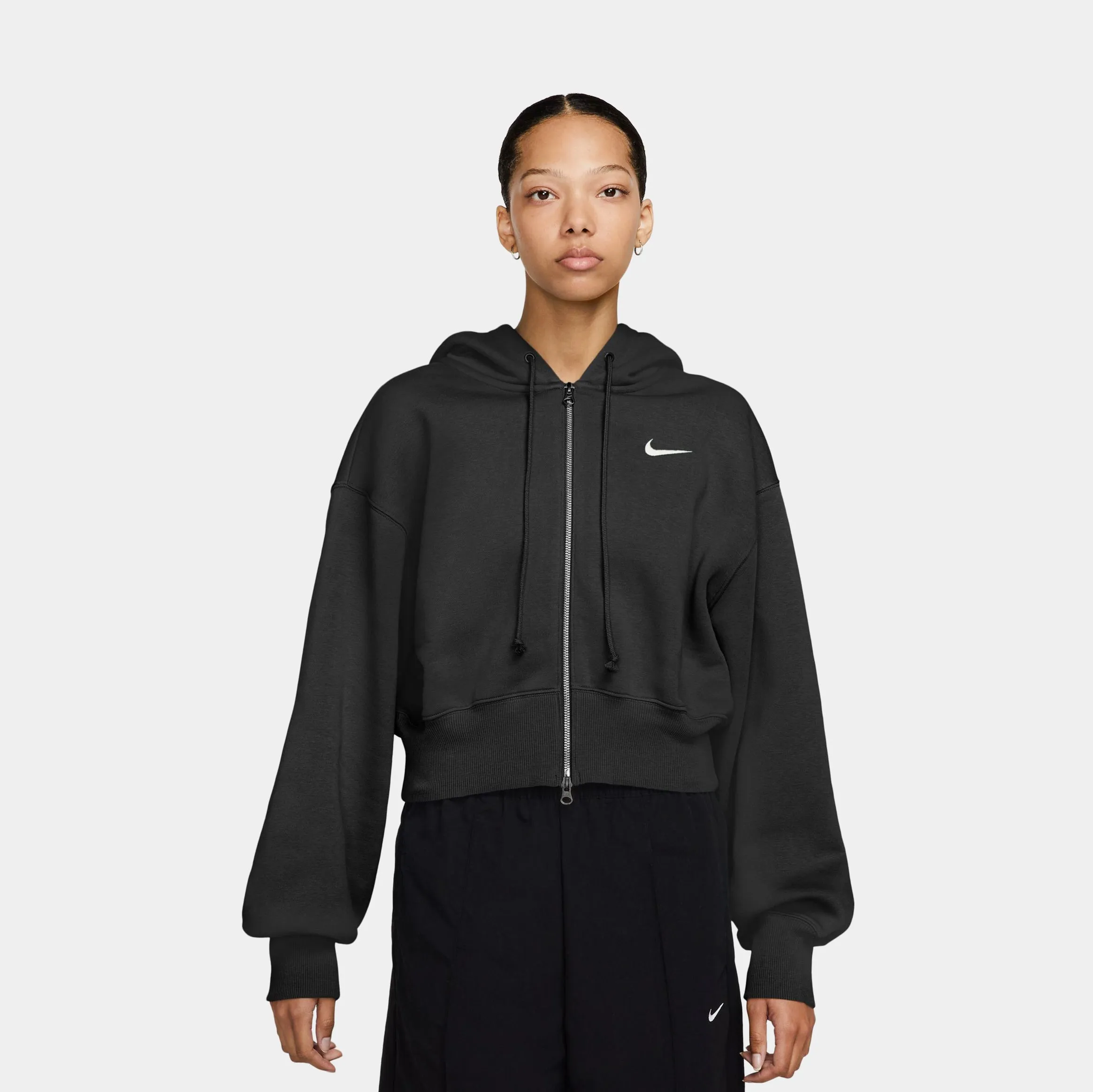 NSW Phoenix Fleece Loose Cropped Full Zip Womens Hoodie (Black/Beige) Anti-static product poplin smoothness