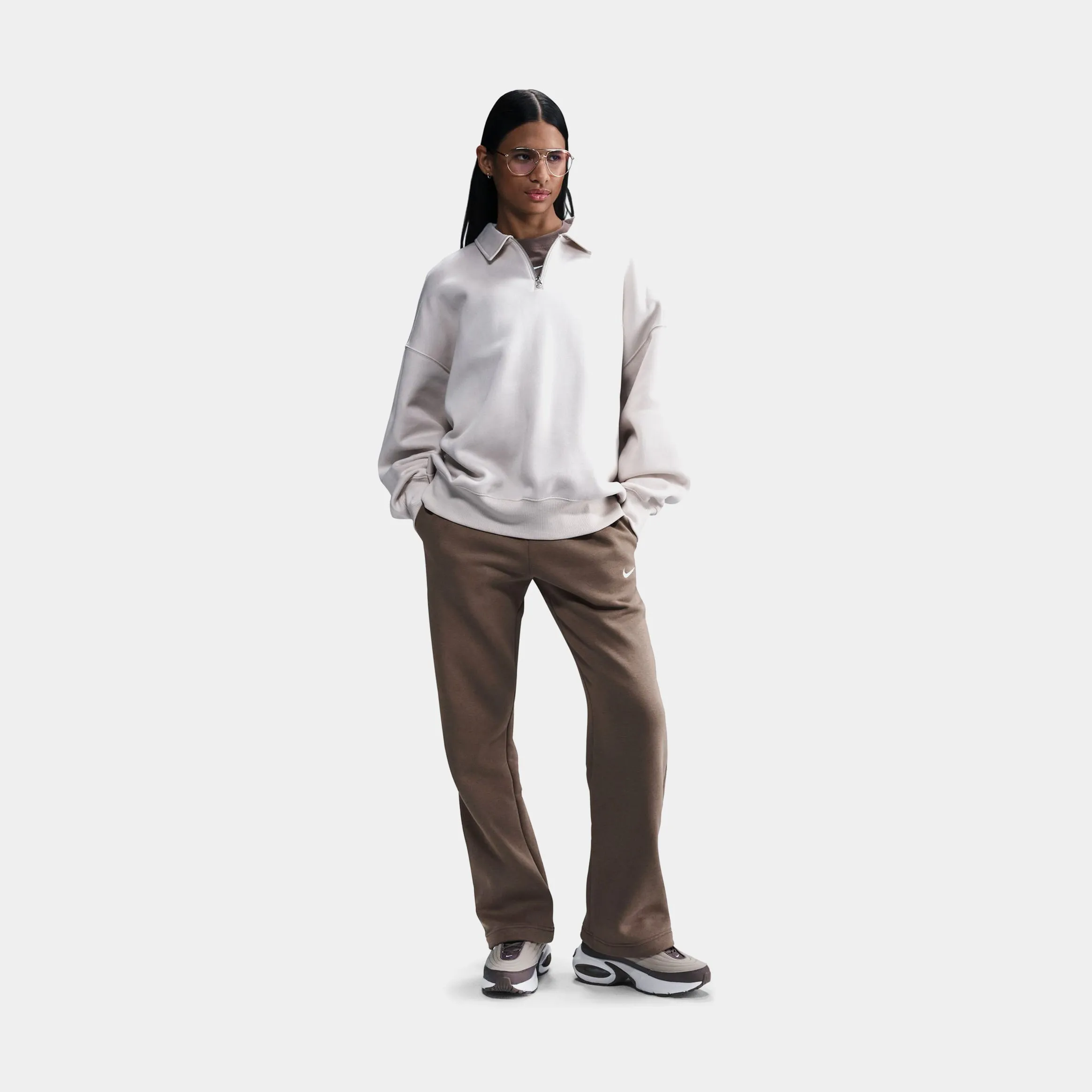 NSW Phoenix Fleece Open Hem Womens Sweatpants (Brown/Beige) Water-resistant