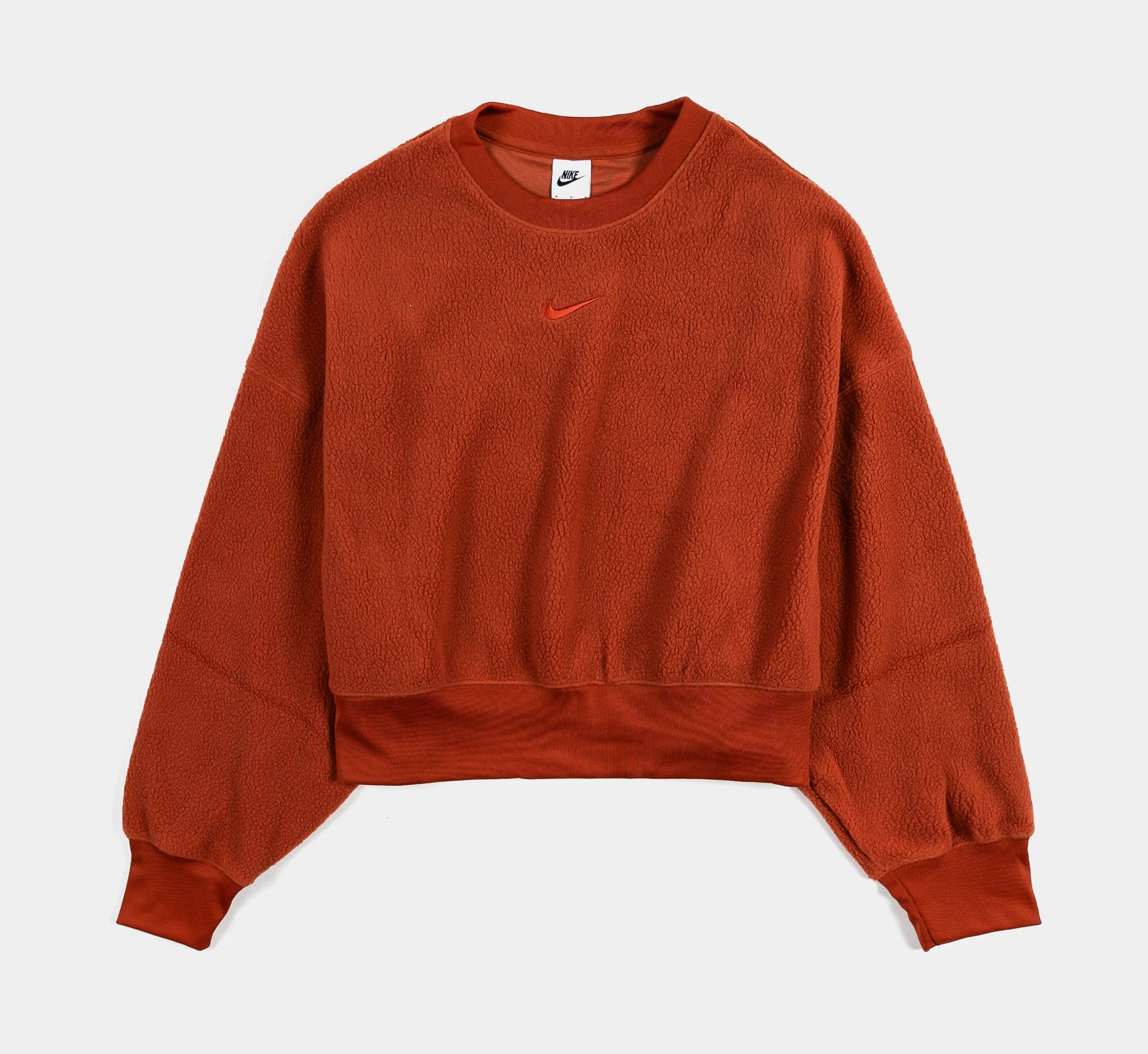 NSW Plush Mod Cropped Womens Crewneck (Rugged Orange) Layering Piece Bold Fashion