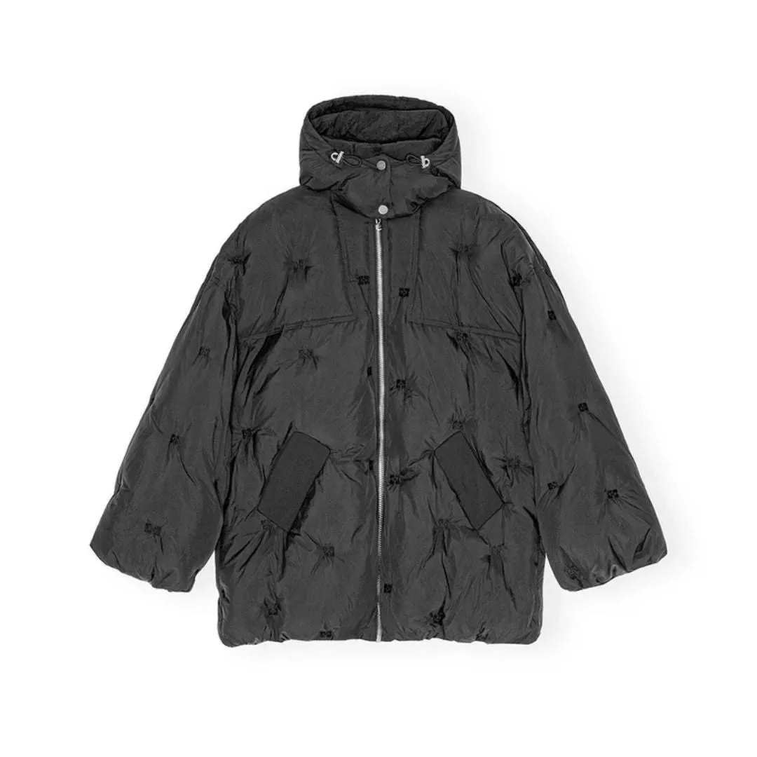 Nylon Tech Puffer Midi Jacket (Black) Dynamic Compression Fit
