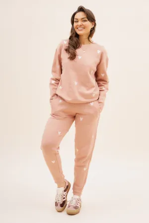 Ultimate Wear O&F Heart Embroidered Joggers -  Dusty Pink