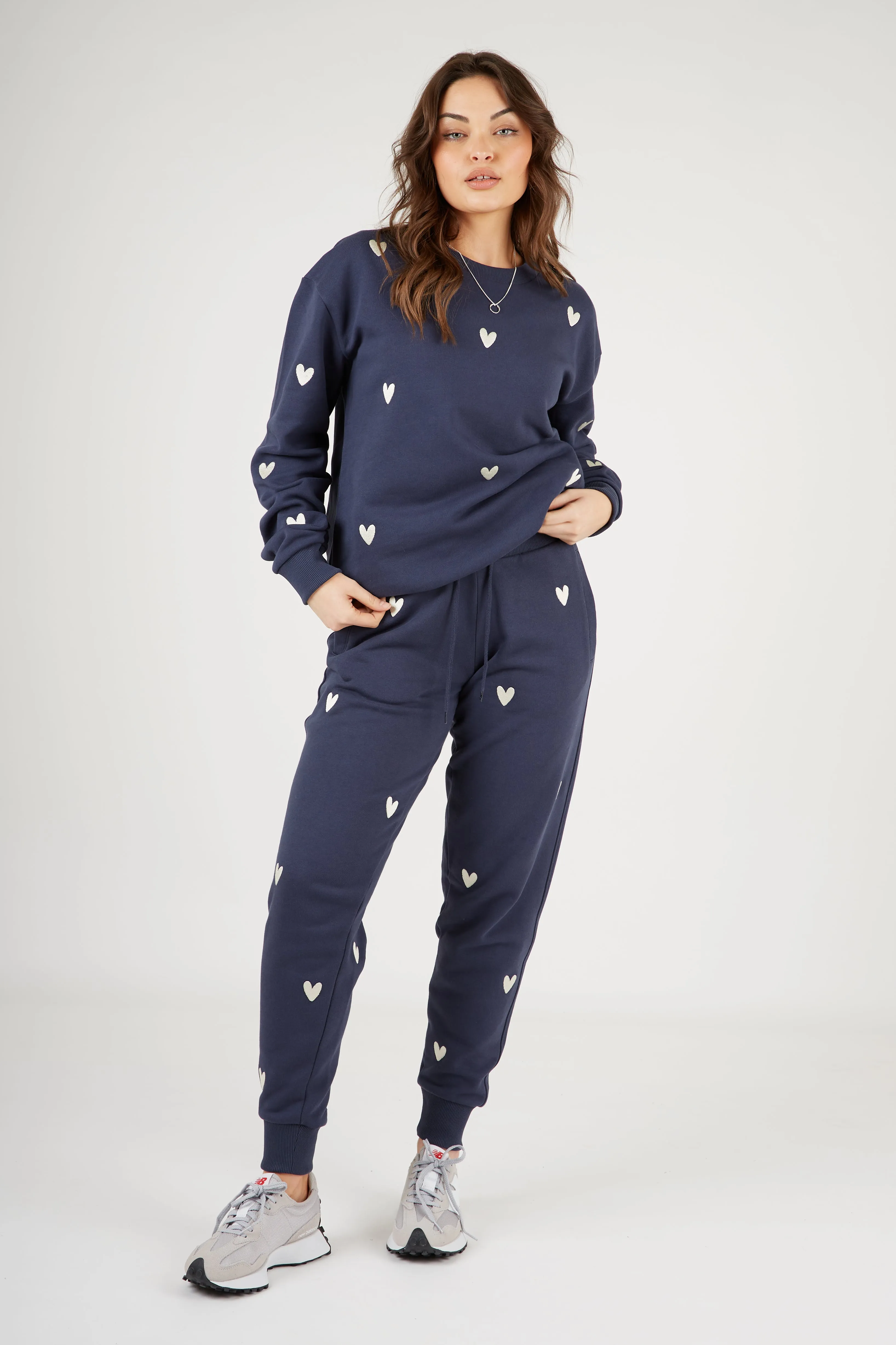 Fashionable Design Premium Stretch O&F Heart Embroidered Joggers - Navy